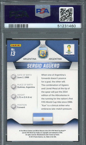 Sergio Aguero 2014 Panini Prizm World Cup Card #13 PSA 9-Powers Sports Memorabilia