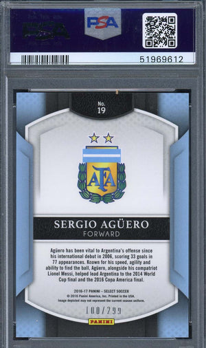 Sergio Aguero 2016 Panini Select Blue Prizm Card #19 PSA 9 /299-Powers Sports Memorabilia