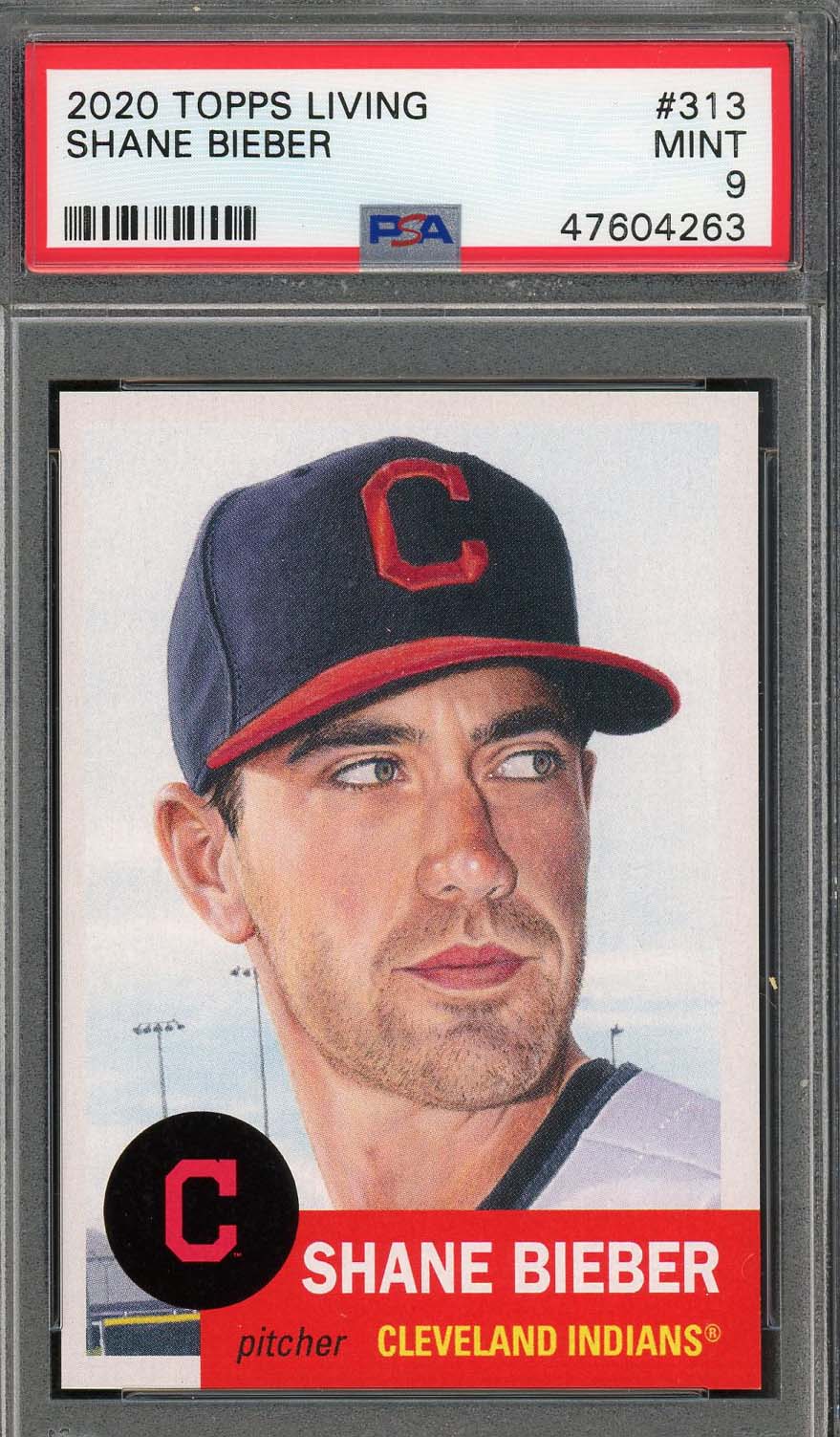 Shane Bieber 2020 Topps Living Baseball Card #313 Graded PSA 9 MINT-Powers Sports Memorabilia