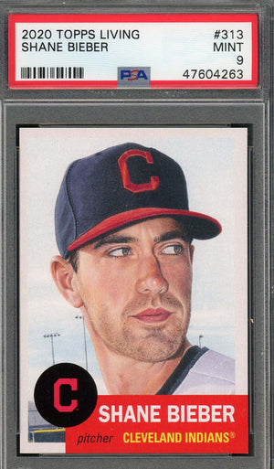 Shane Bieber 2020 Topps Living Baseball Card #313 Graded PSA 9 MINT-Powers Sports Memorabilia
