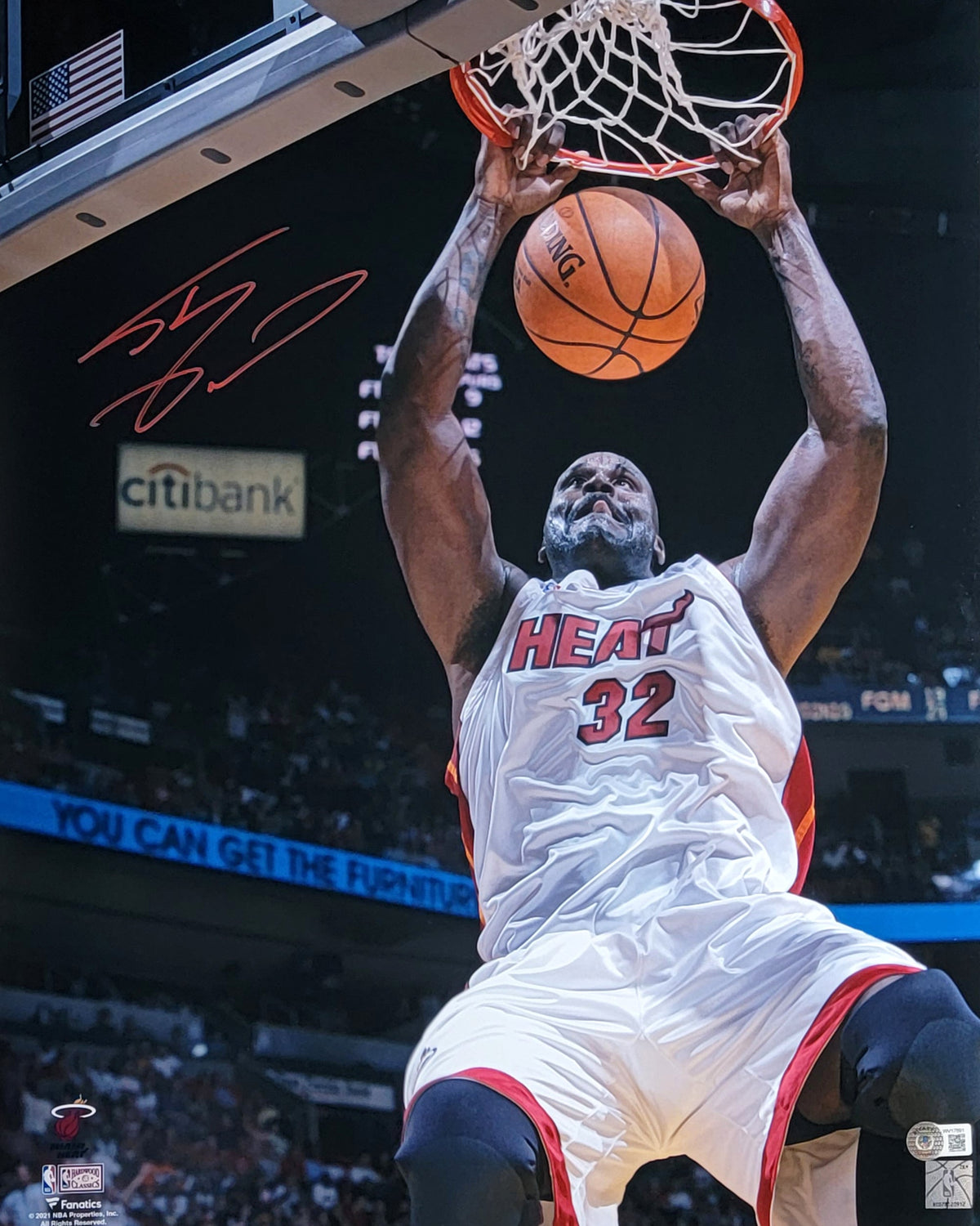 Shaquille O'Neal Autographed Miami Heat 16x20 Photo Beckett Witnessed #2-Powers Sports Memorabilia