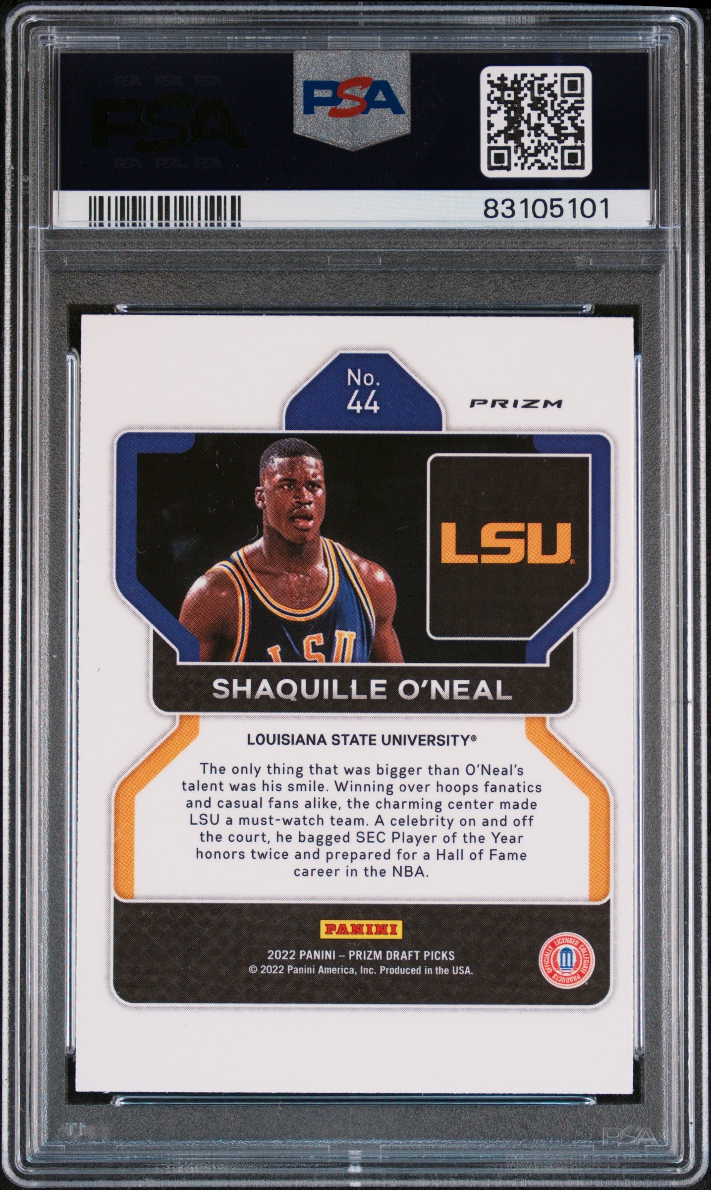 Shaquille O'Neal 2022 Panini Prizm DP Purple Wave Signed Card #44 Auto PSA 10-Powers Sports Memorabilia