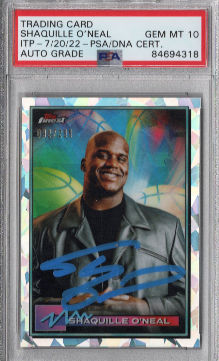 Shaquille O'Neal Signed Los Angeles Lakers Encapsulated 2021 Topps Finest 092/299 Card #34 PSA AUTO GRADE GEM MT 10-Powers Sports Memorabilia