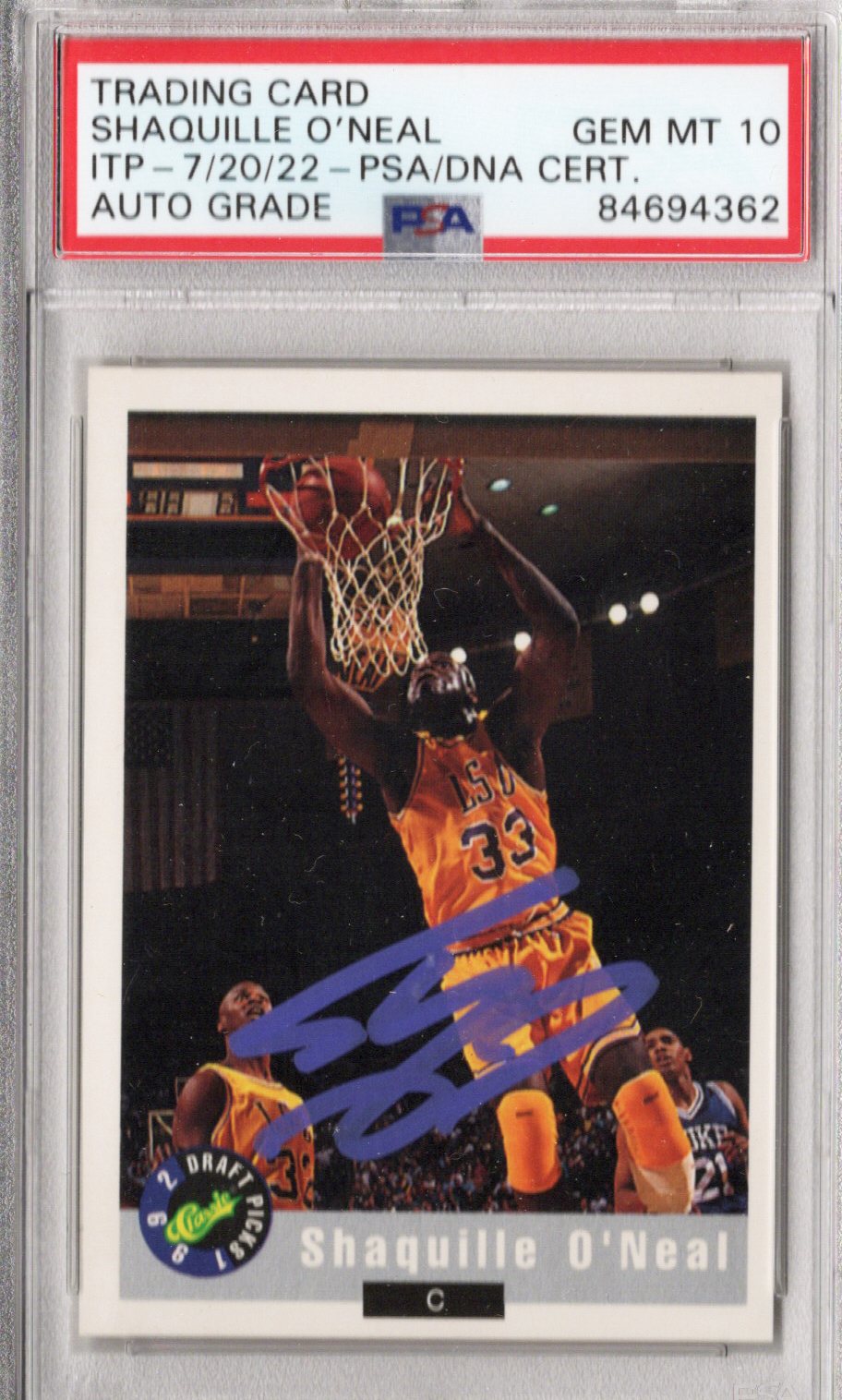 Shaquille O'Neal Signed LSU Tigers Encapsulated 1992 Classic Draft Picks Rookie Card #1 AUTO GRADE GEM MT 10 PSA ITP-Powers Sports Memorabilia