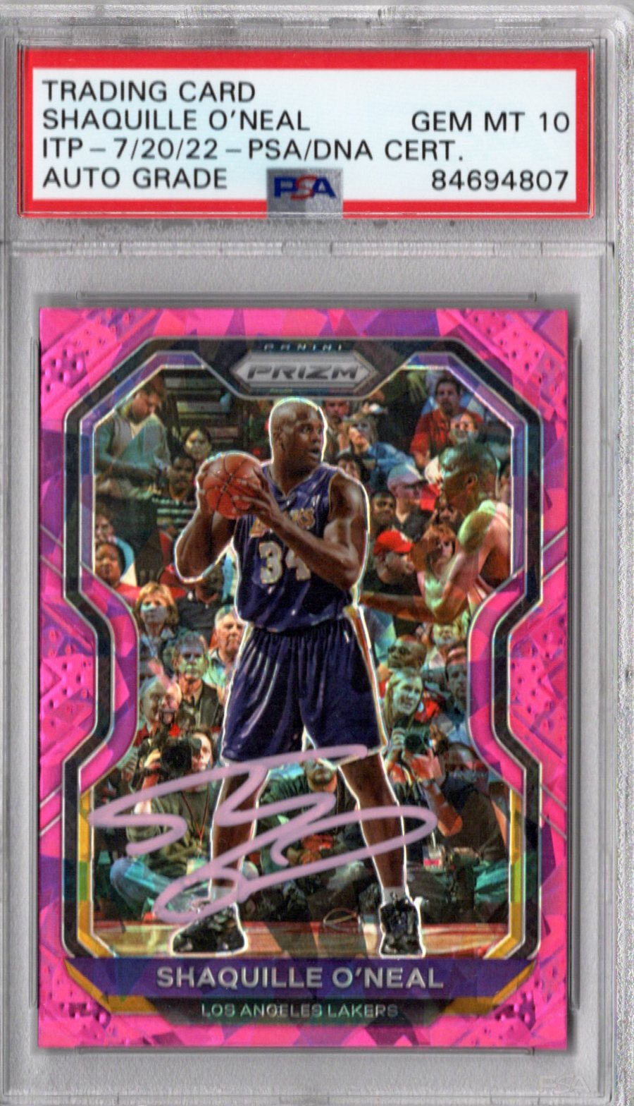 Shaquille O'Neal Signed Los Angeles Lakers Encapsulated 2020-21 Panini Prizm No. 207 Trading Card AUTO GRADE GEM MT. 10-Powers Sports Memorabilia