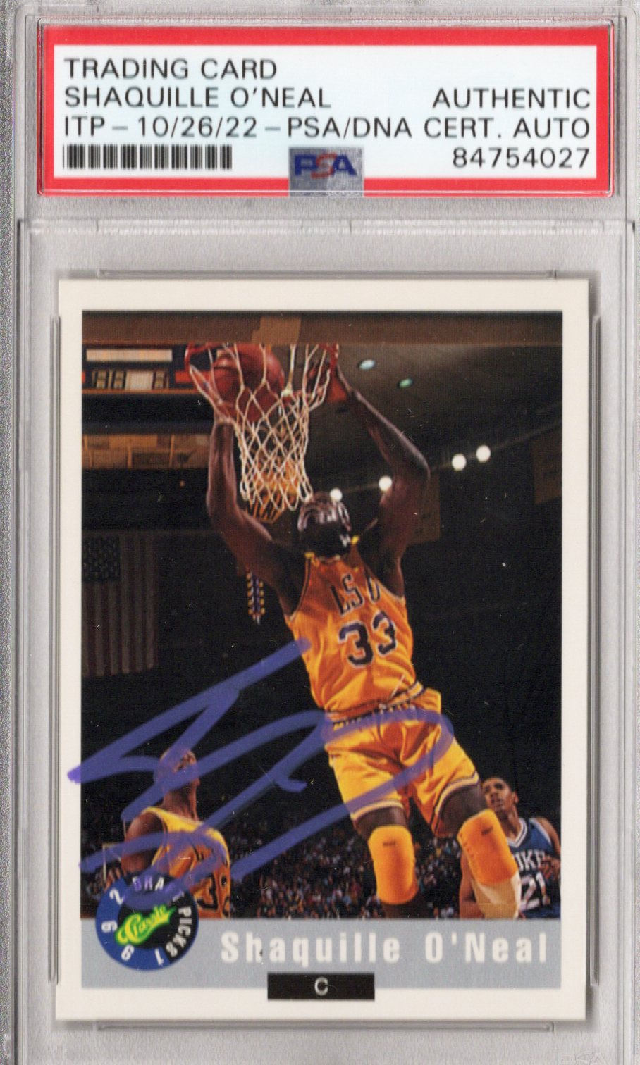 Shaquille O'Neal Signed LSU Encapsulated 1992 Classic Draft Picks Rookie Card #11 of 20 - PSA AUTHENTIC AUTO-Powers Sports Memorabilia