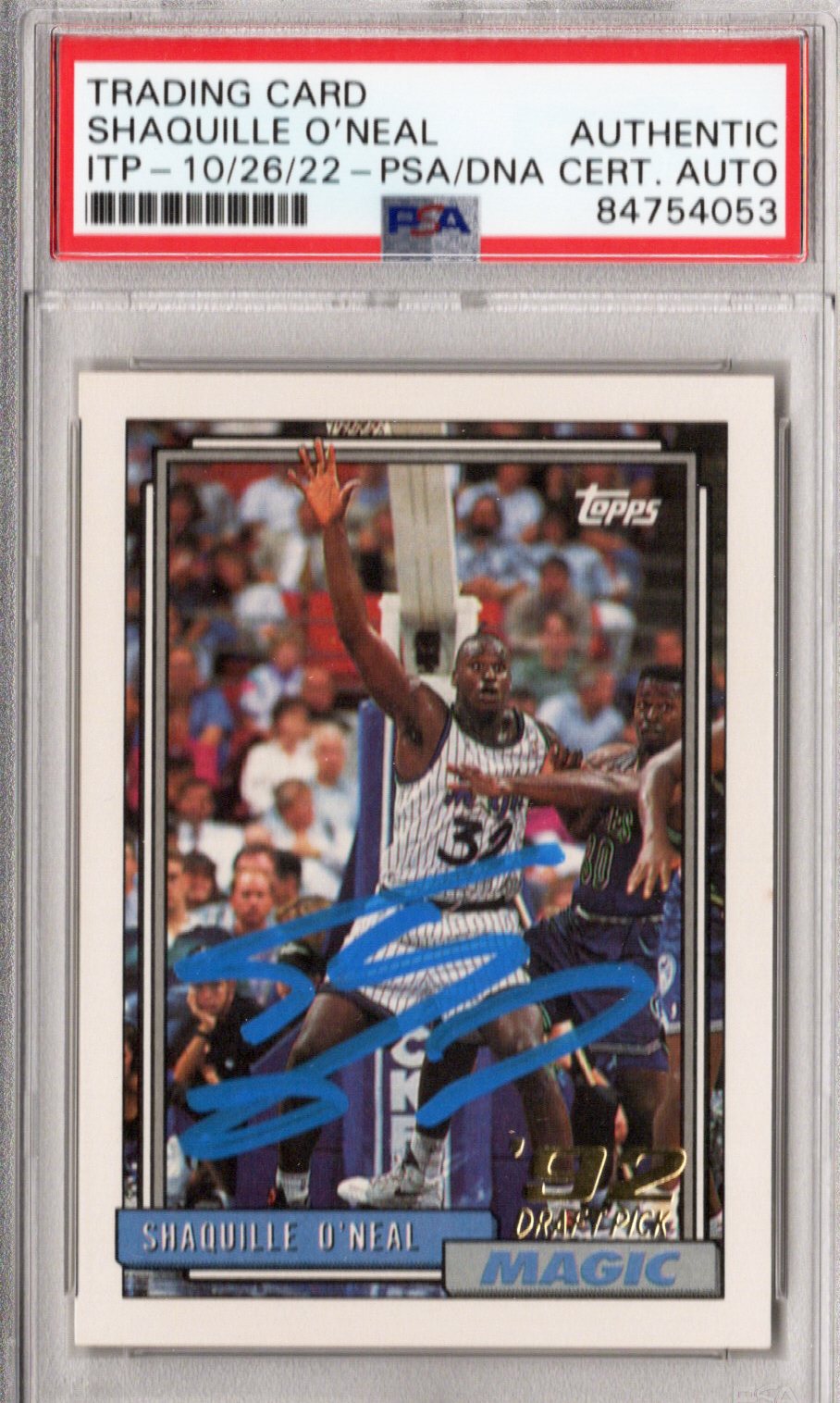 Shaquille O'Neal Signed Orlando Magic Encapsulated 1992-93 Topps '92 Draft Rookie Card #362 - PSA AUTHENTIC - PSA Cert #84754053-Powers Sports Memorabilia
