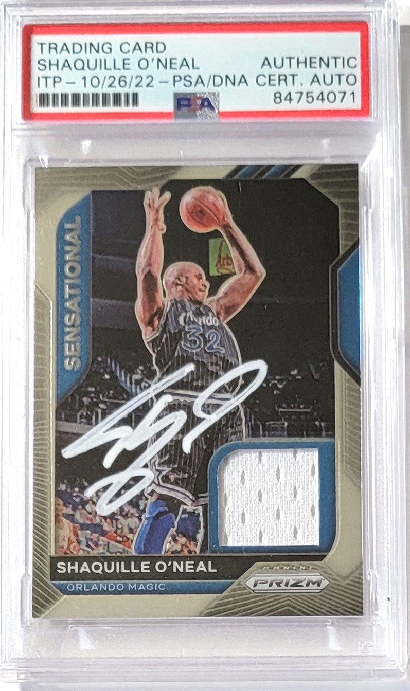 Shaquille O'Neal Signed Orlando Magic Encapsulated 2021 #SSW-S0N Panini Prizm Sensational Card PSA 84754071 Game Worn Swatch-Powers Sports Memorabilia