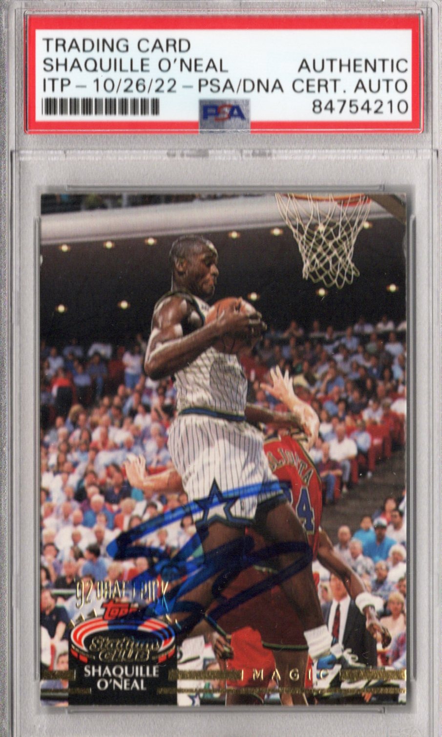Shaquille O'Neal Signed Orlando Magic Encapsulated 1992-93 Topps Stadium Club Rookie Card #247 - PSA AUTHENTIC-Powers Sports Memorabilia