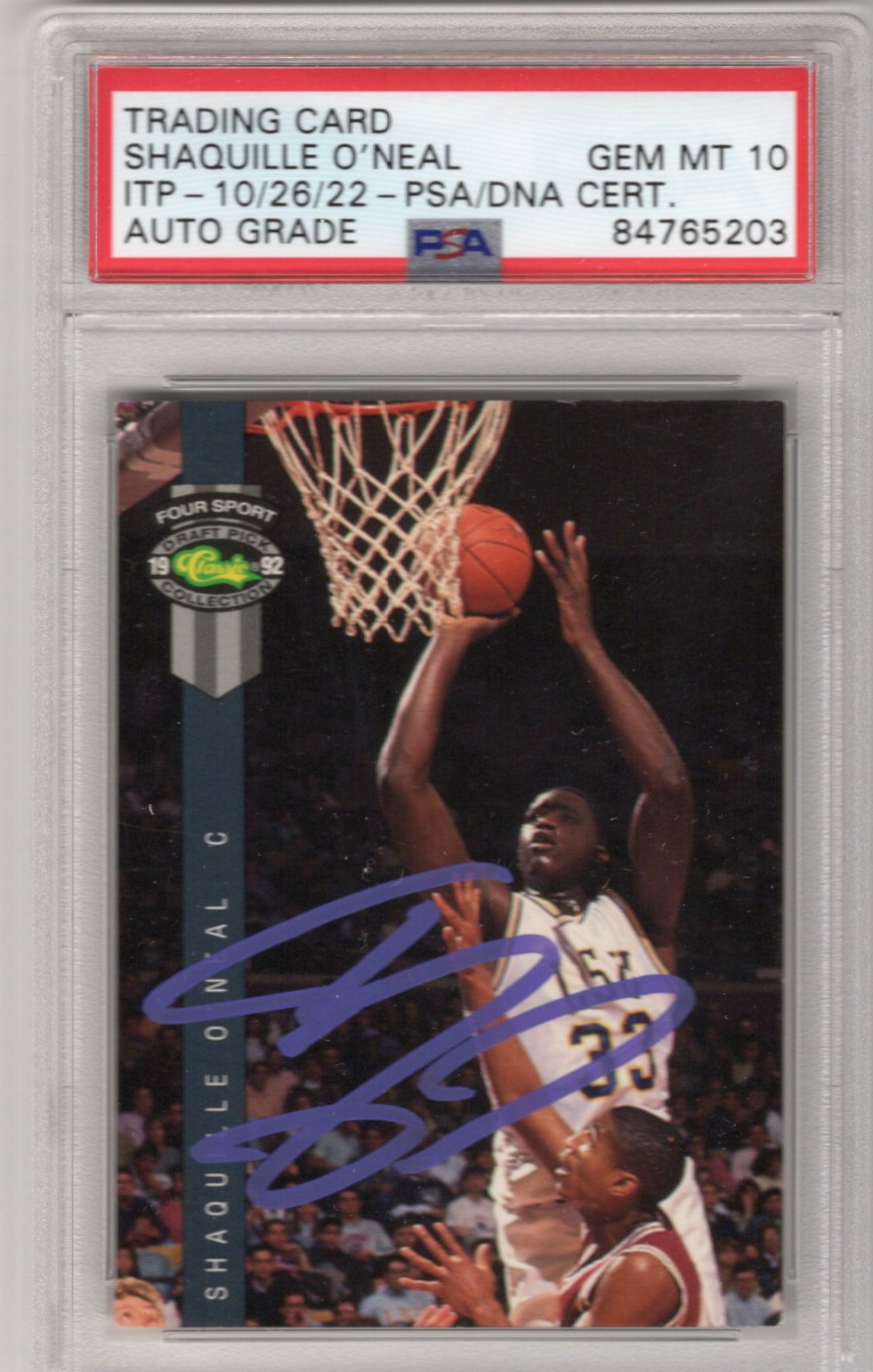Shaquille O'Neal Signed LSU Tigers Encapsulated 1992 Classic Draft Pick #1 Rookie Card - PSA AUTO GRADE GEM MT. 10-Powers Sports Memorabilia