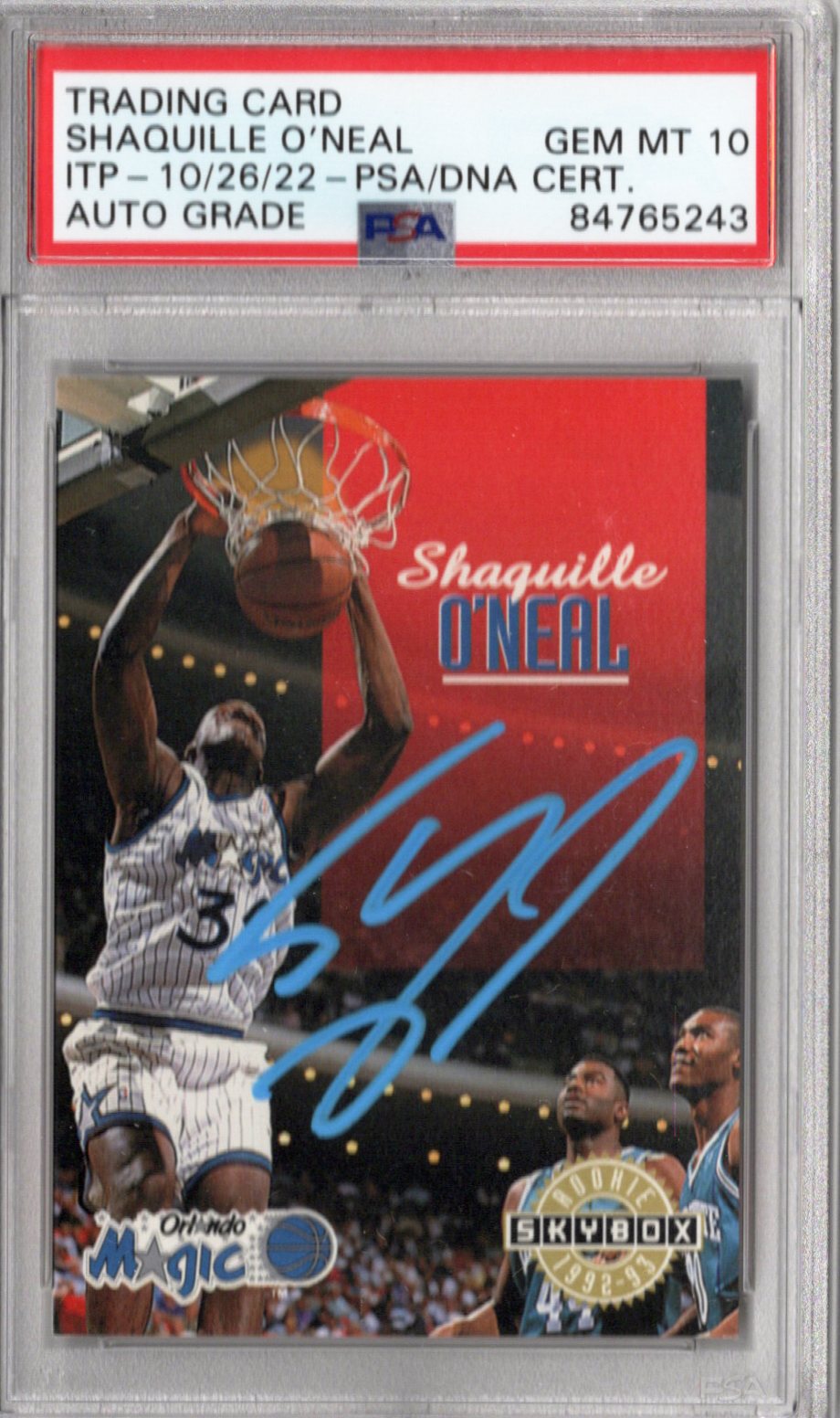 Shaquille O'Neal Signed Orlando Magic 1992-93 SkyBox Rookie No. 382 Rookie Card PSA ITP AUTO GRADE GEM MT. 10