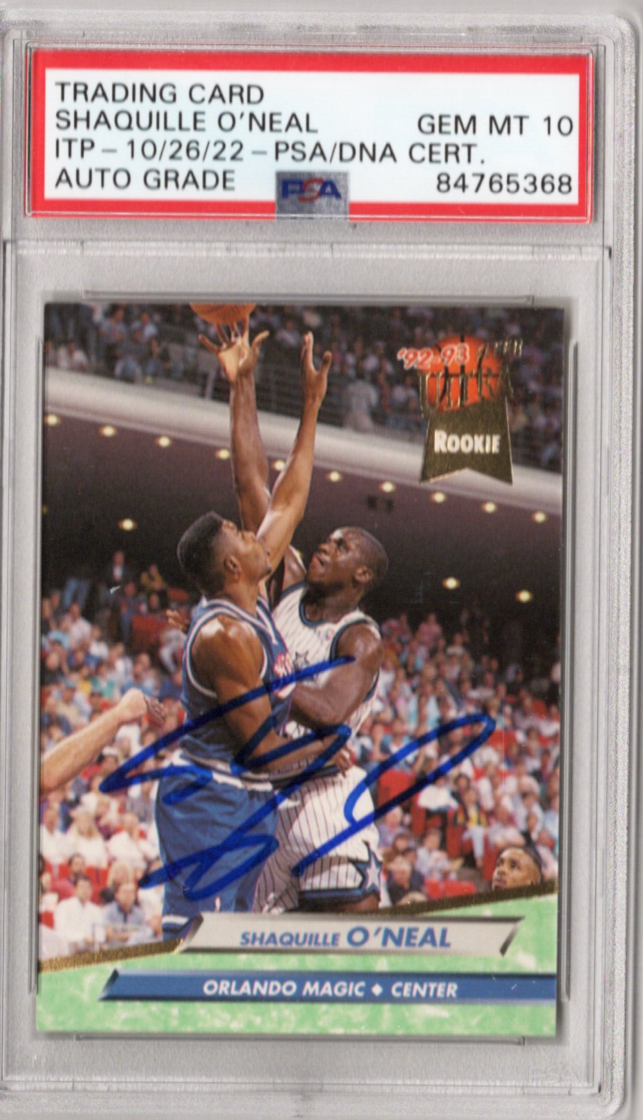 Shaquille O'Neal Signed Orlando Magic 1992-93 Fleer Ultra Rookie Card - PSA AUTO GRADE GEM MT 10-Powers Sports Memorabilia
