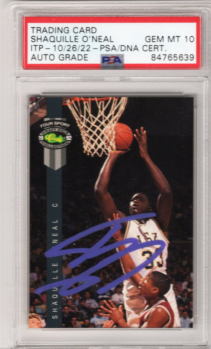Shaquille O'Neal Signed LSU Tigers 1992 Classic Draft Pick Four Sport Rookie Card #1 - PSA AUTO GRADE GEM MT 10-Powers Sports Memorabilia
