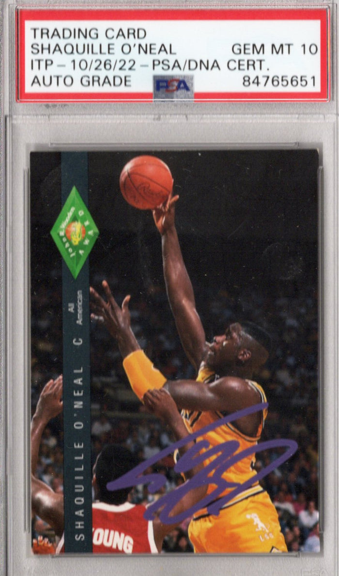 Shaquille O'Neal Signed LSU Tigers Encapsulated 1992 Classic John Wooden Award Rookie Card #318 - PSA AUTO GRADE GEM MT 10-Powers Sports Memorabilia