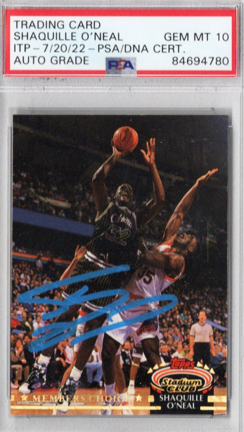 Shaquille O'Neal Signed Orlando Magic Encapsulated 1993 SkyBox Shaq Attaq Pepsi #4 Rookie Card PSA AUTO GRADE GEM MT 10-Powers Sports Memorabilia