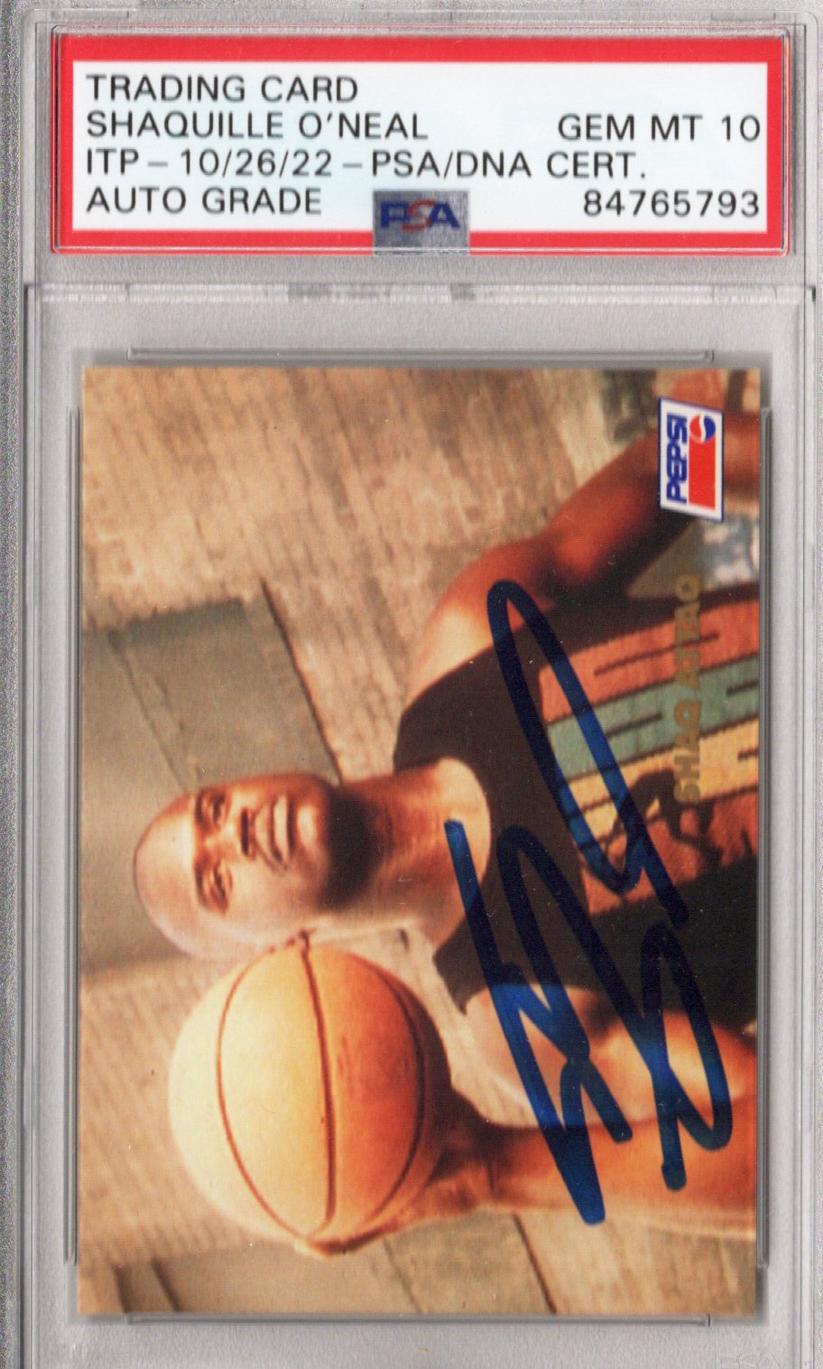 Shaquille O'Neal Signed Orlando Magic Encapsulated 1993 SkyBox Shaq Attaq Pepsi #1 Card PSA AUTO GRADE GEM MT 10-Powers Sports Memorabilia
