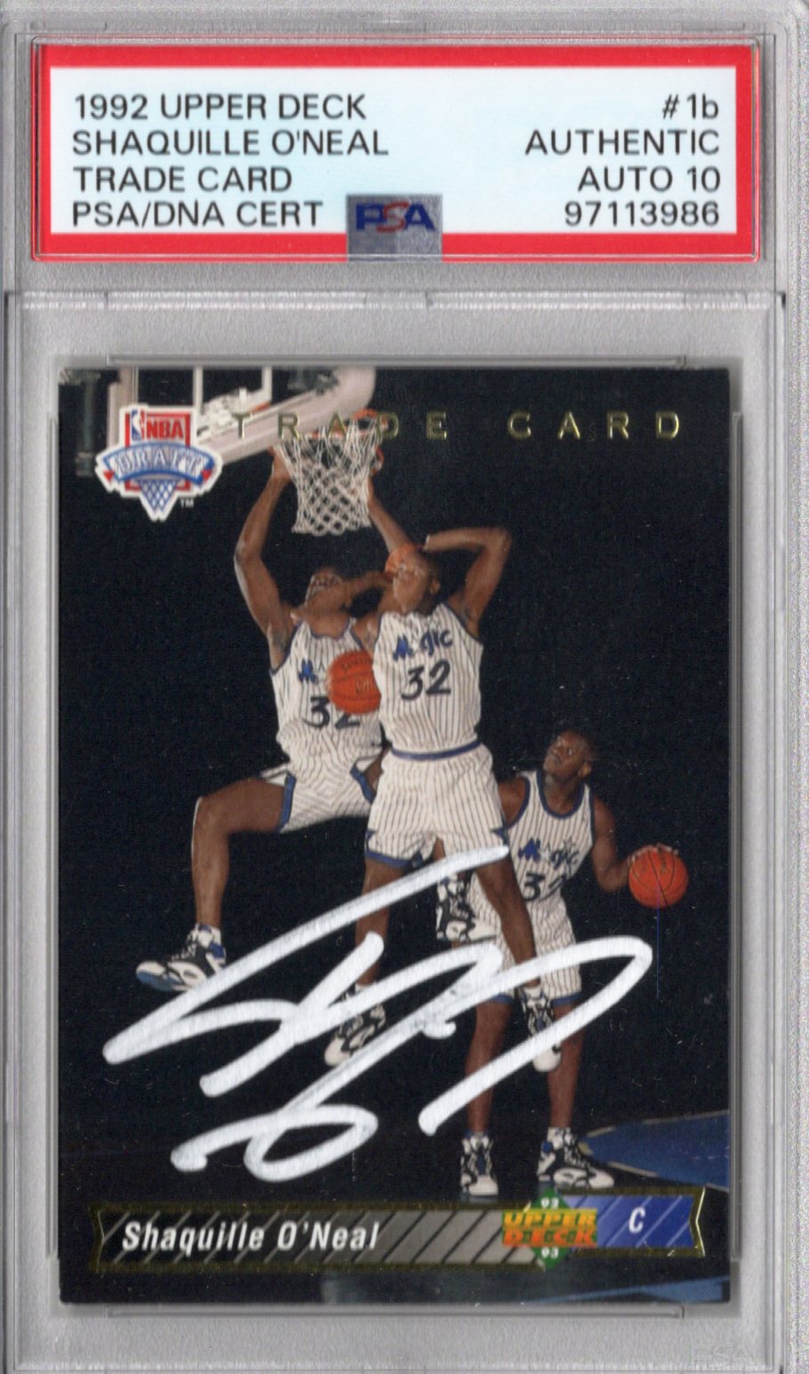 Shaquille O'Neal Signed Orlando Magic 1992 Upper Deck #1b Rookie Card PSA AUTHENTIC AUTO 10-Powers Sports Memorabilia