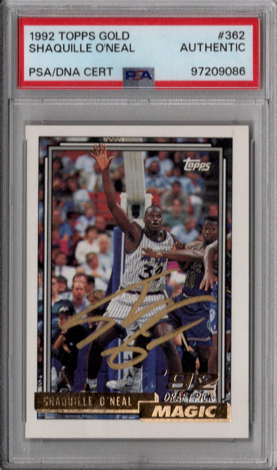 Shaquille O'Neal Signed Orlando Magic 1992-93 Topps Gold #362 Rookie Card PSA AUTHENTIC AUTO-Powers Sports Memorabilia