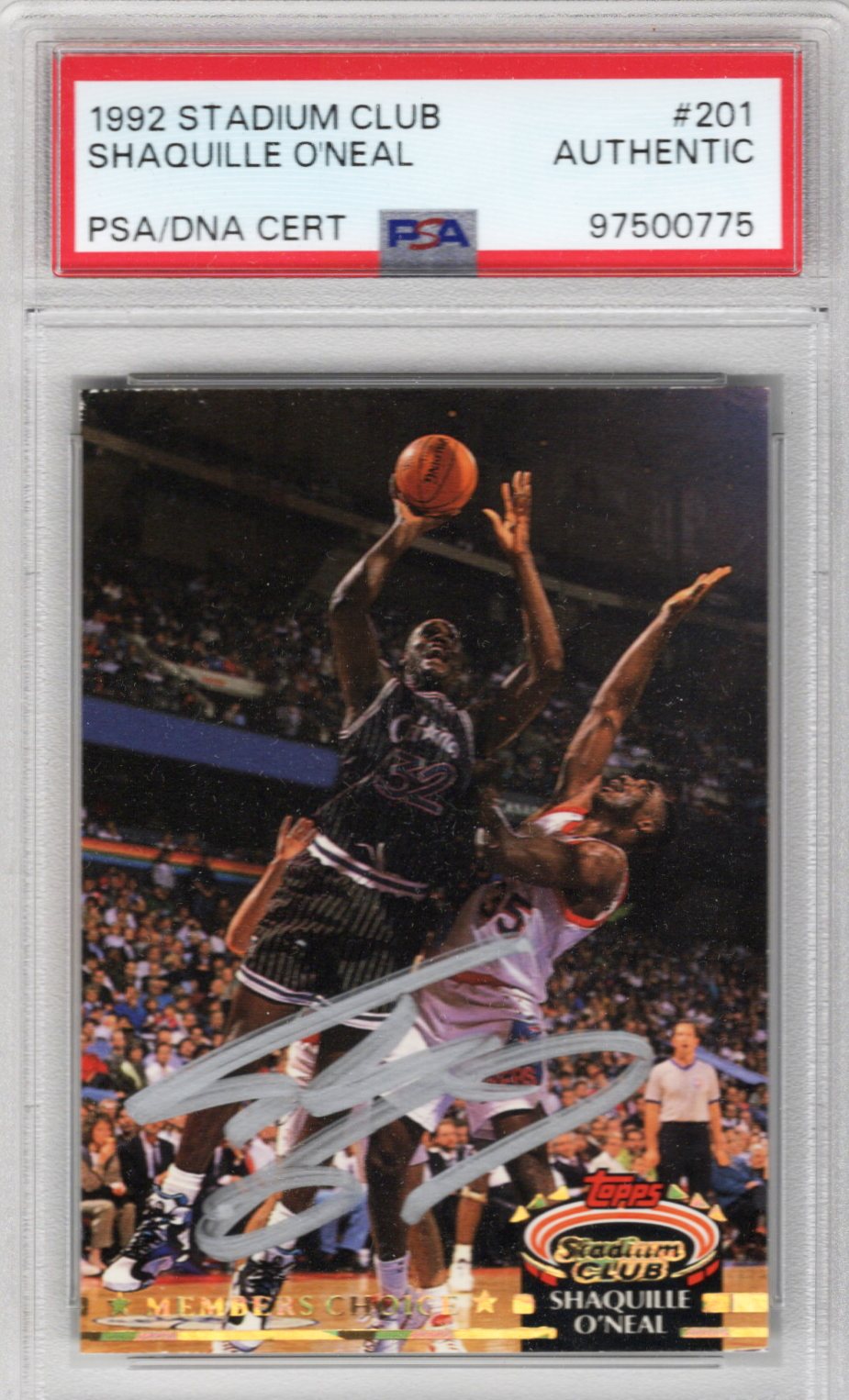 Shaquille O'Neal Signed Orlando Magic Encapsulated 1992 Topps Stadium Club Rookie Card #201 PSA/DNA Authenticated-Powers Sports Memorabilia