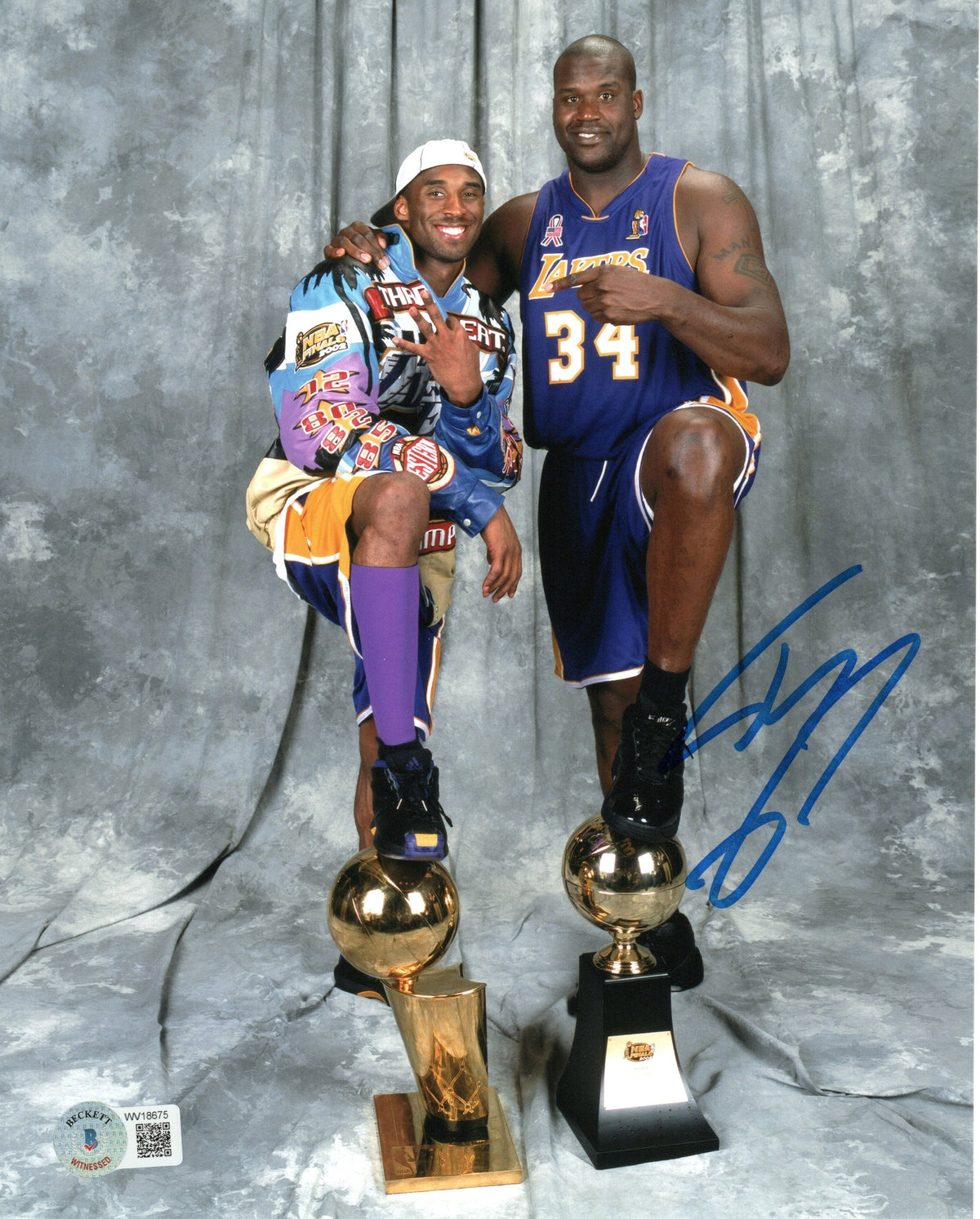 Shaquille O'Neal Autographed Los Angeles Lakers 2002 NBA Champs 8x10 Photo Beckett Witnessed-Powers Sports Memorabilia