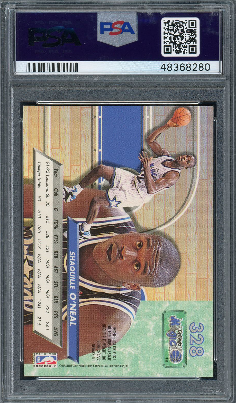 Shaquille O'Neal 1992 Fleer Ultra Basketball Rookie Card RC #328 Graded PSA 9 MINT-Powers Sports Memorabilia