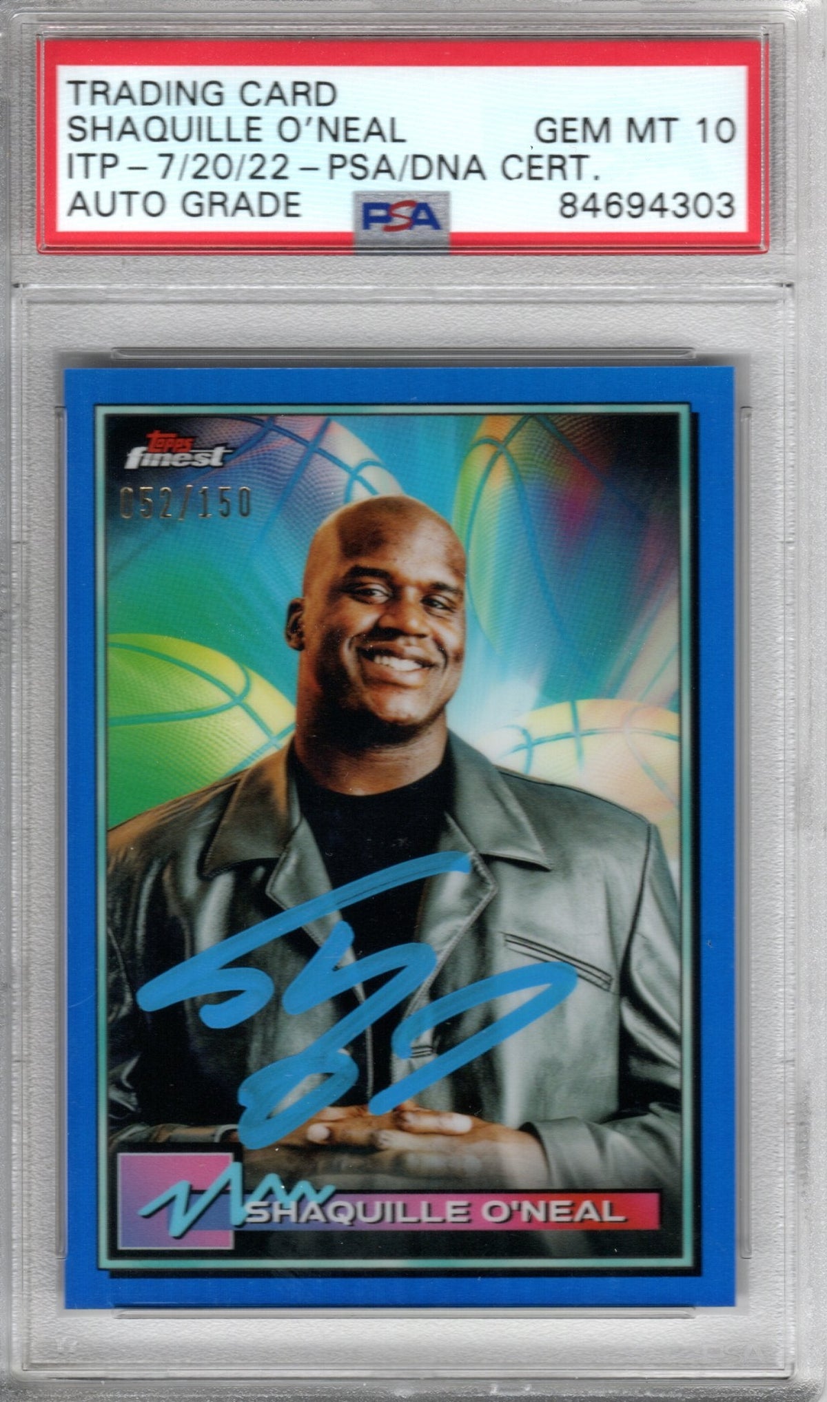 Shaquille O'Neal Autographed Magic Lakers Heat Encapsulated 2021 Topps Finest No. 34 052/150 Trading Card PSA AUTO GRADE GEM MINT 10-Powers Sports Memorabilia