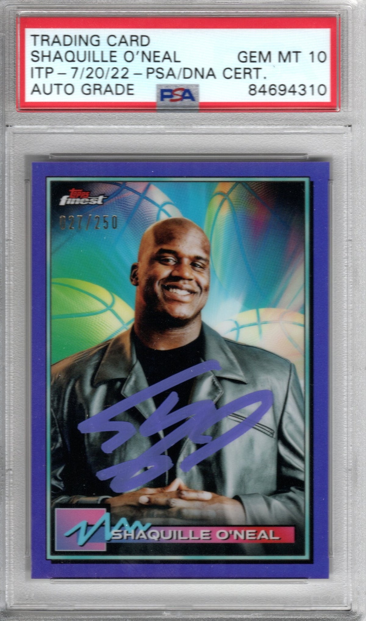 Shaquille O'Neal Signed Magic Lakers Heat Encapsulated 2021 Topps Finest #34 027/250 Card PSA AUTO GRADE GEM MINT 10-Powers Sports Memorabilia