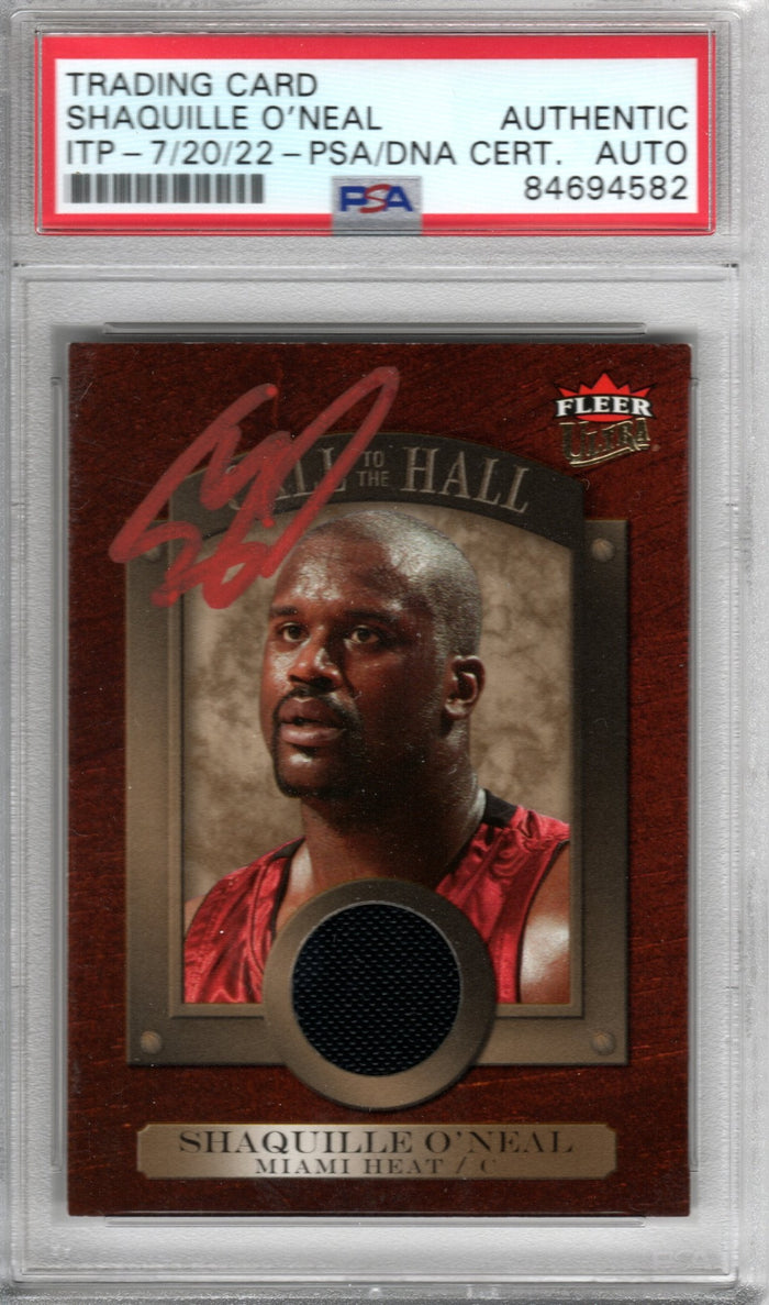 Shaquille O'Neal Signed Miami Heat Encapsulated 2007 Fleer Ultra Call To The Hall Game Worn Jersey Card PSA Authenticated-Powers Sports Memorabilia