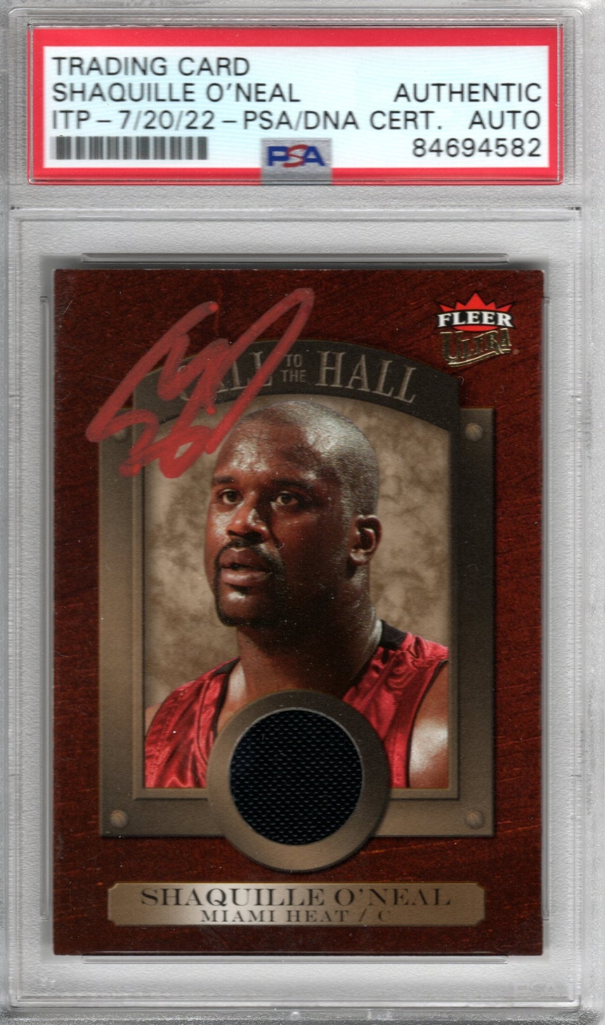Shaquille O'Neal Autographed Miami Heat Encapsulated 2007 Fleer Ultra Call To The Hall Game Worn Jersey Trading Card PSA Authenticated-Powers Sports Memorabilia