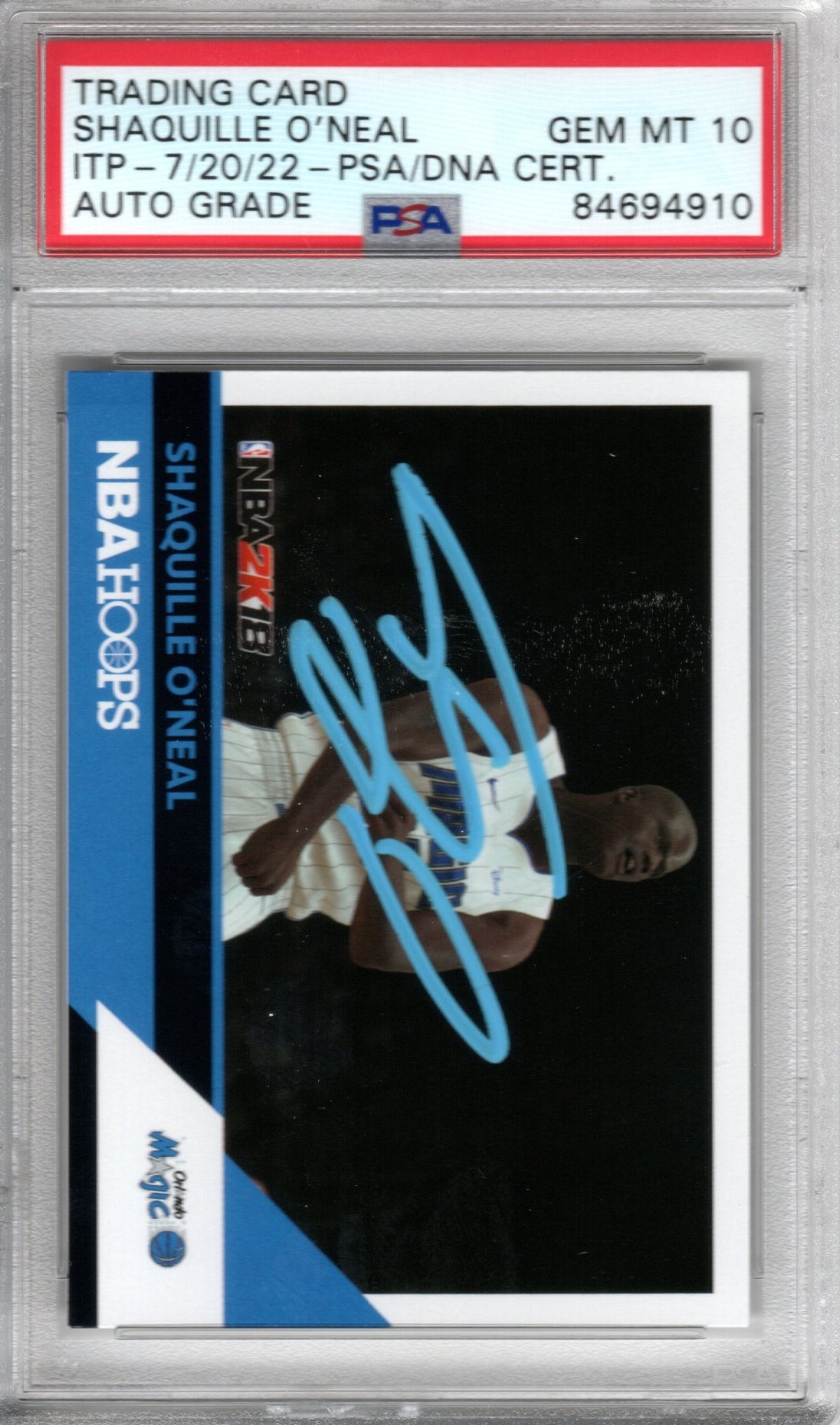 Shaquille O'Neal Autographed Orlando Magic Encapsulated 2017 Panini NBA Hoops NBA 2K18 Trading Card # 22 PSA AUTO GRADE GEM MT 10-Powers Sports Memorabilia