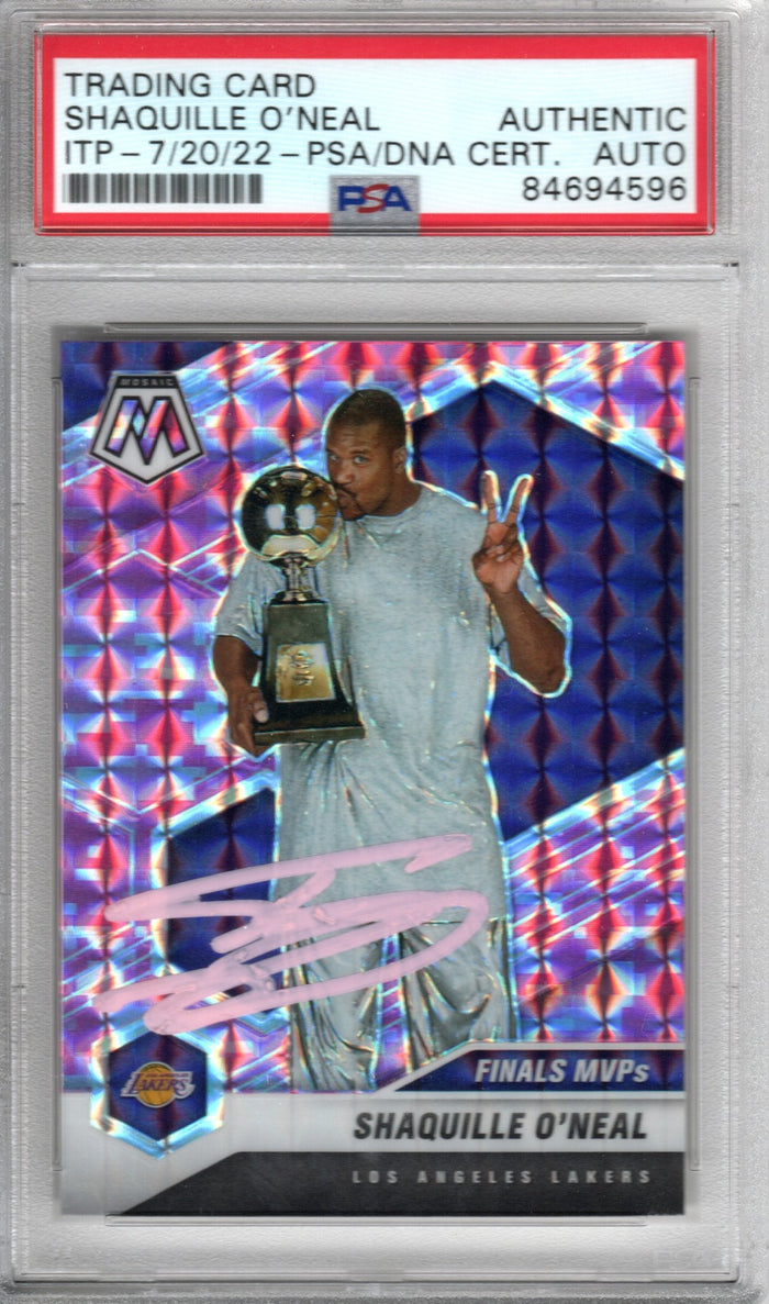 Shaquille O'Neal Signed Lakers Encapsulated 2020-21 #300 Panini Mosaic Finals MVPs Card PSA Authentic AUTO-Powers Sports Memorabilia