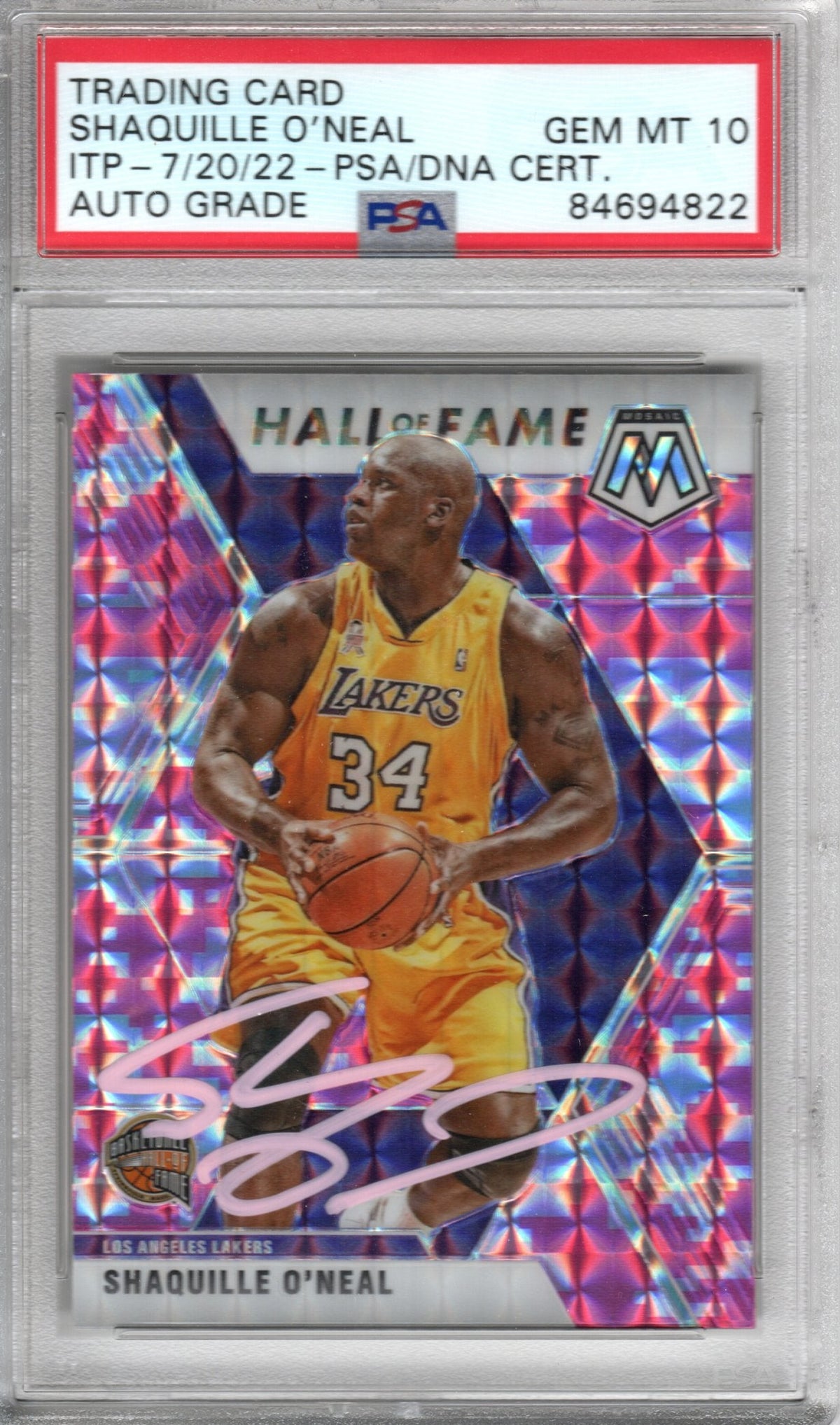 Shaquille O'Neal Autographed Lakers Encapsulated 2019-20 No. 281 Panini Mosaic Hall of Fame Trading Card PSA ITP GEM MT 10-Powers Sports Memorabilia