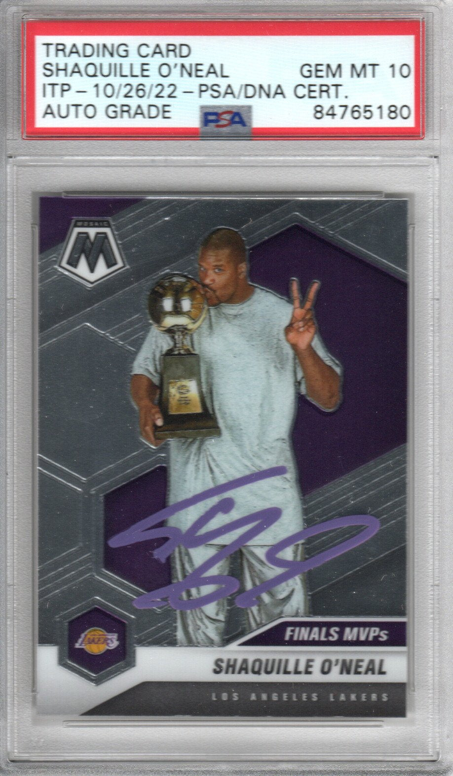 Shaquille O'Neal Signed Los Angeles Lakers Encapsulated 2020-21 Panini Mosaic #300 Card - PSA AUTO GRADE GEM MT. 10-Powers Sports Memorabilia
