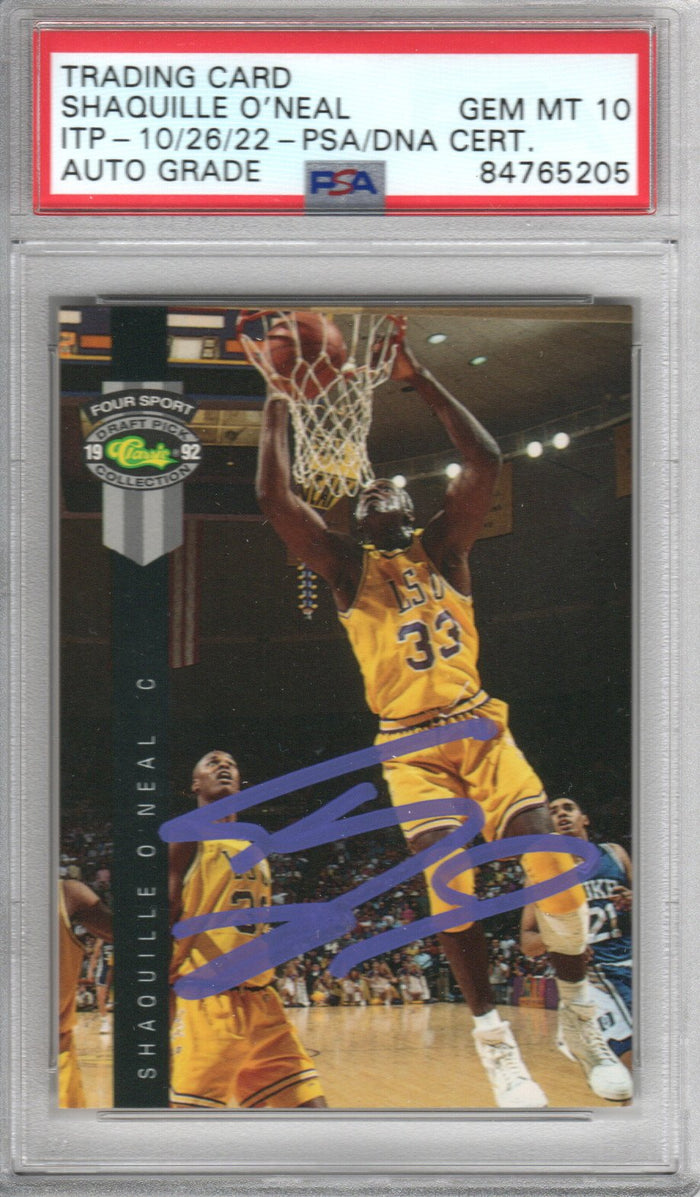 Shaquille O'Neal Signed LSU Tigers Encapsulated 1992 Classic Draft Pick #PR1 Rookie Card - PSA AUTO GRADE GEM MT. 10-Powers Sports Memorabilia