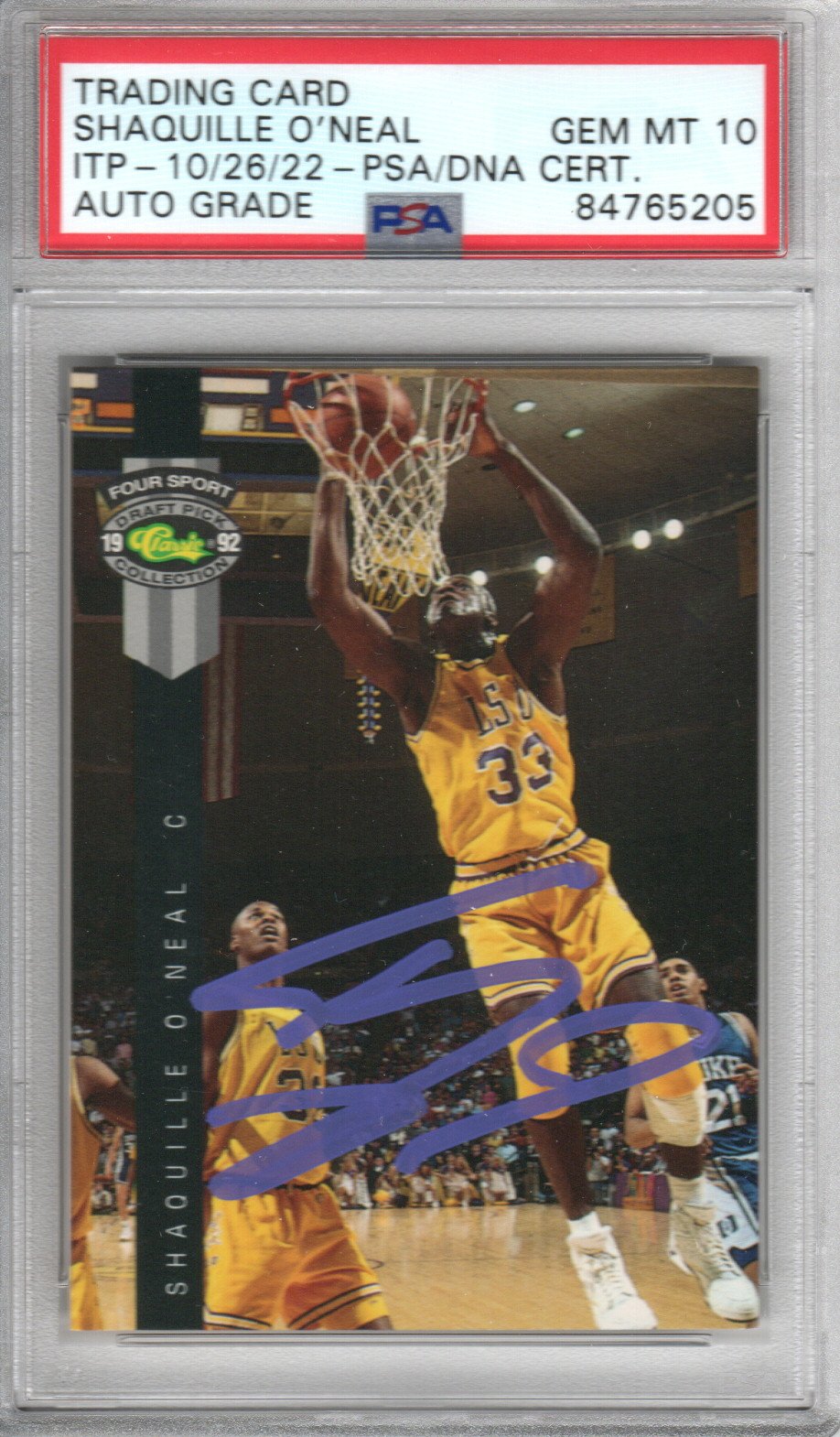 Shaquille O'Neal Signed LSU Tigers Encapsulated 1992 Classic Draft Pick #PR1 Rookie Card - PSA AUTO GRADE GEM MT. 10-Powers Sports Memorabilia