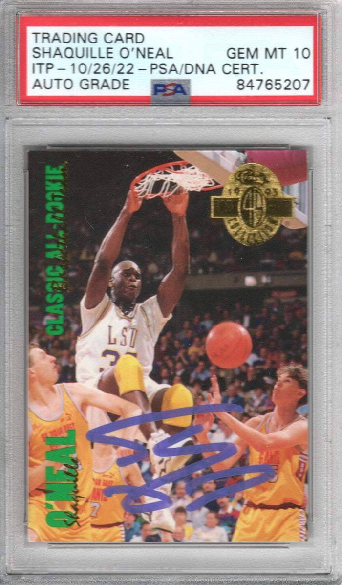 Shaquille O'Neal Signed LSU Tigers Encapsulated 1993 Classic Four Sport Classic All Rookie #315 Card - PSA AUTO GRADE GEM MT. 10-Powers Sports Memorabilia