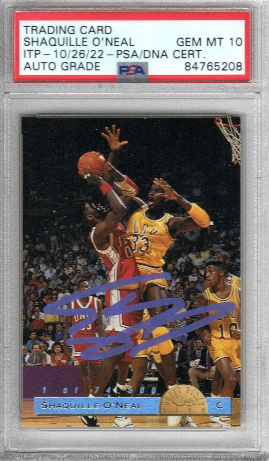 Shaquille O'Neal Signed LSU Tigers Encapsulated 1992-93 Classic Rookie 1 of 74,500 Card - PSA GEM MT. 10-Powers Sports Memorabilia