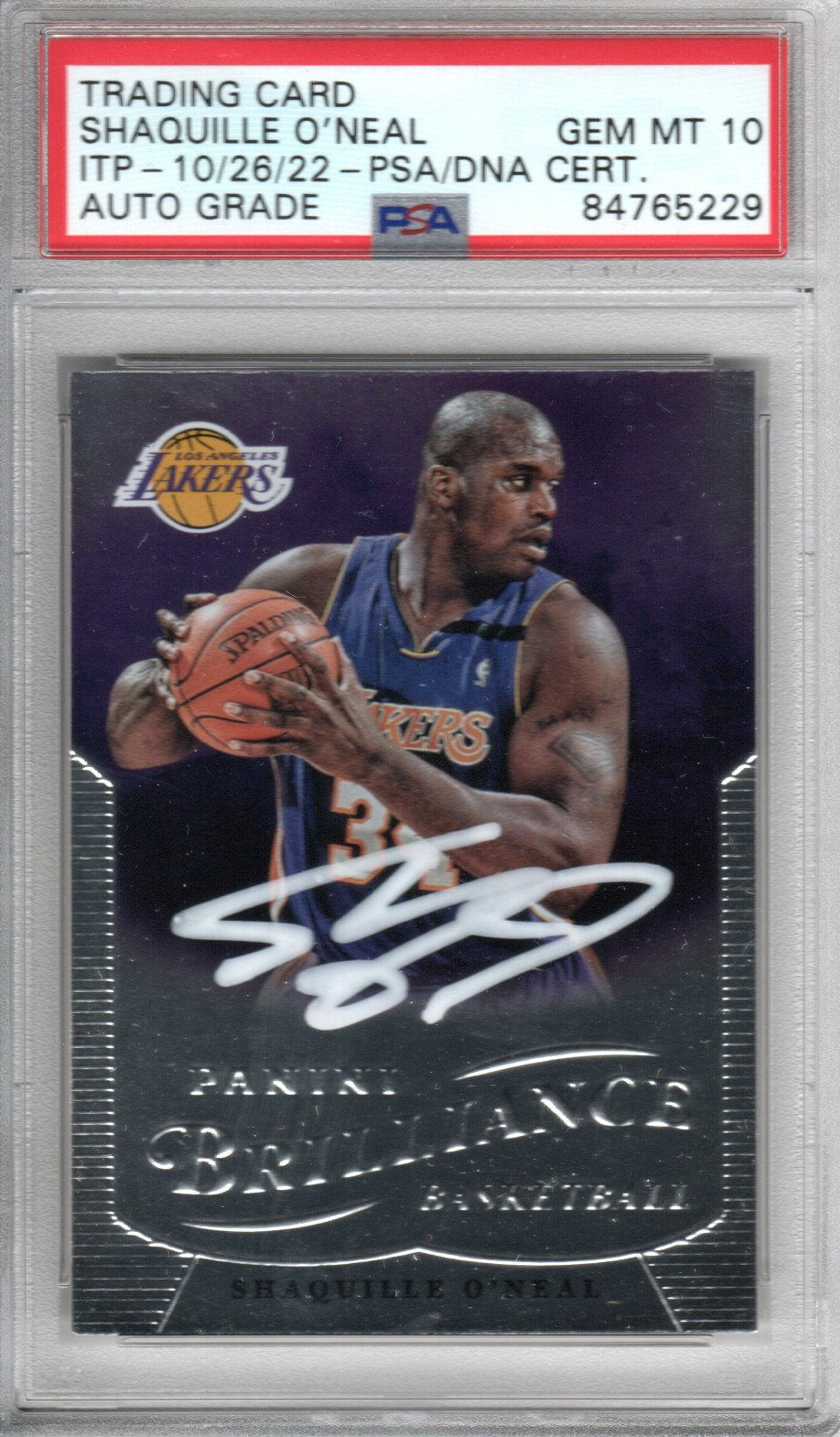 Shaquille O'Neal Signed Los Angeles Lakers Encapsulated 2012-13 Panini Brilliance #229 Card - PSA GEM MT. 10-Powers Sports Memorabilia
