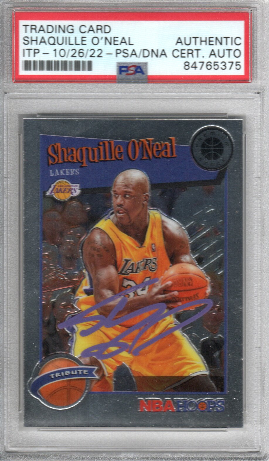 Shaquille O'Neal Signed Lakers Encapsulated 2019-20 Panini NBA Hoops Tribute Card #283 - PSA 84765375-Powers Sports Memorabilia