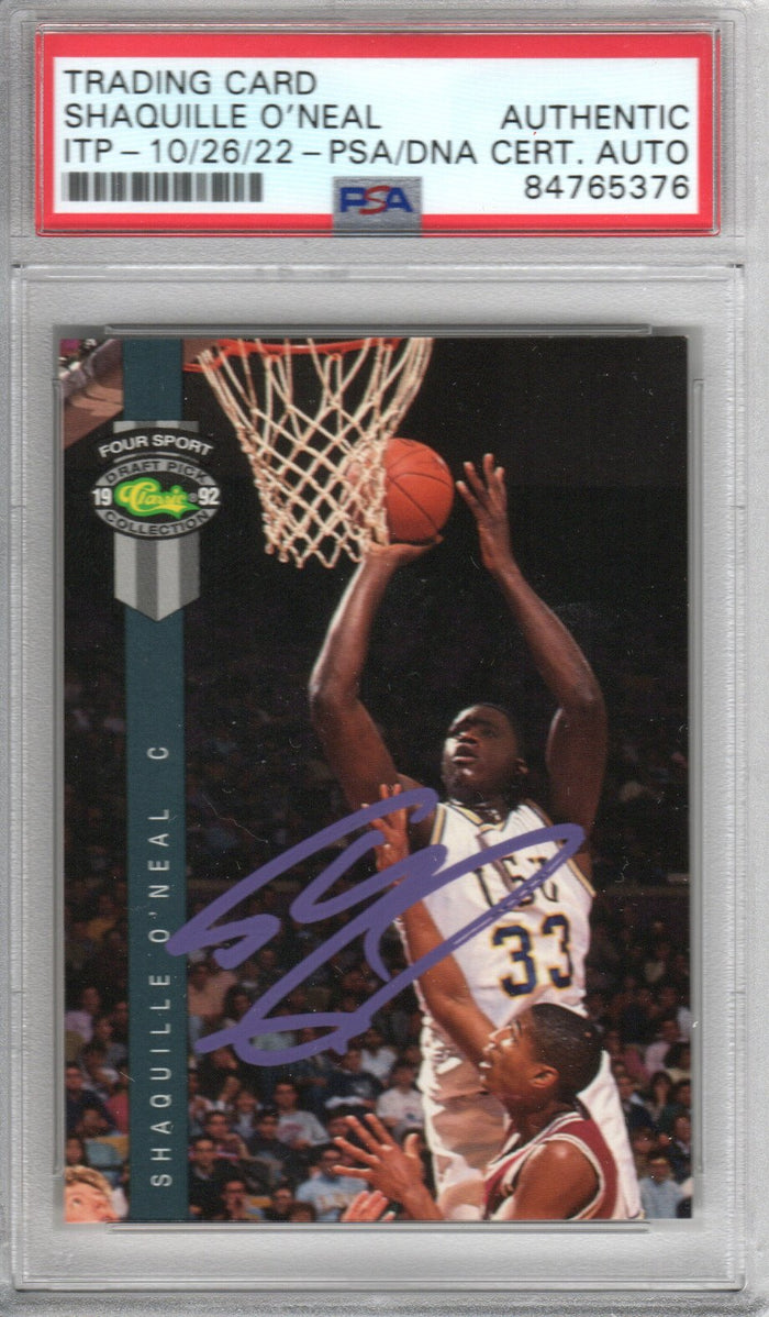 Shaquille O'Neal Signed LSU Tigers Encapsulated 1992 Classic Draft Pick Four Sport Rookie Card #1 - PSA AUTHENTIC AUTO - PSA Cert #84765376-Powers Sports Memorabilia