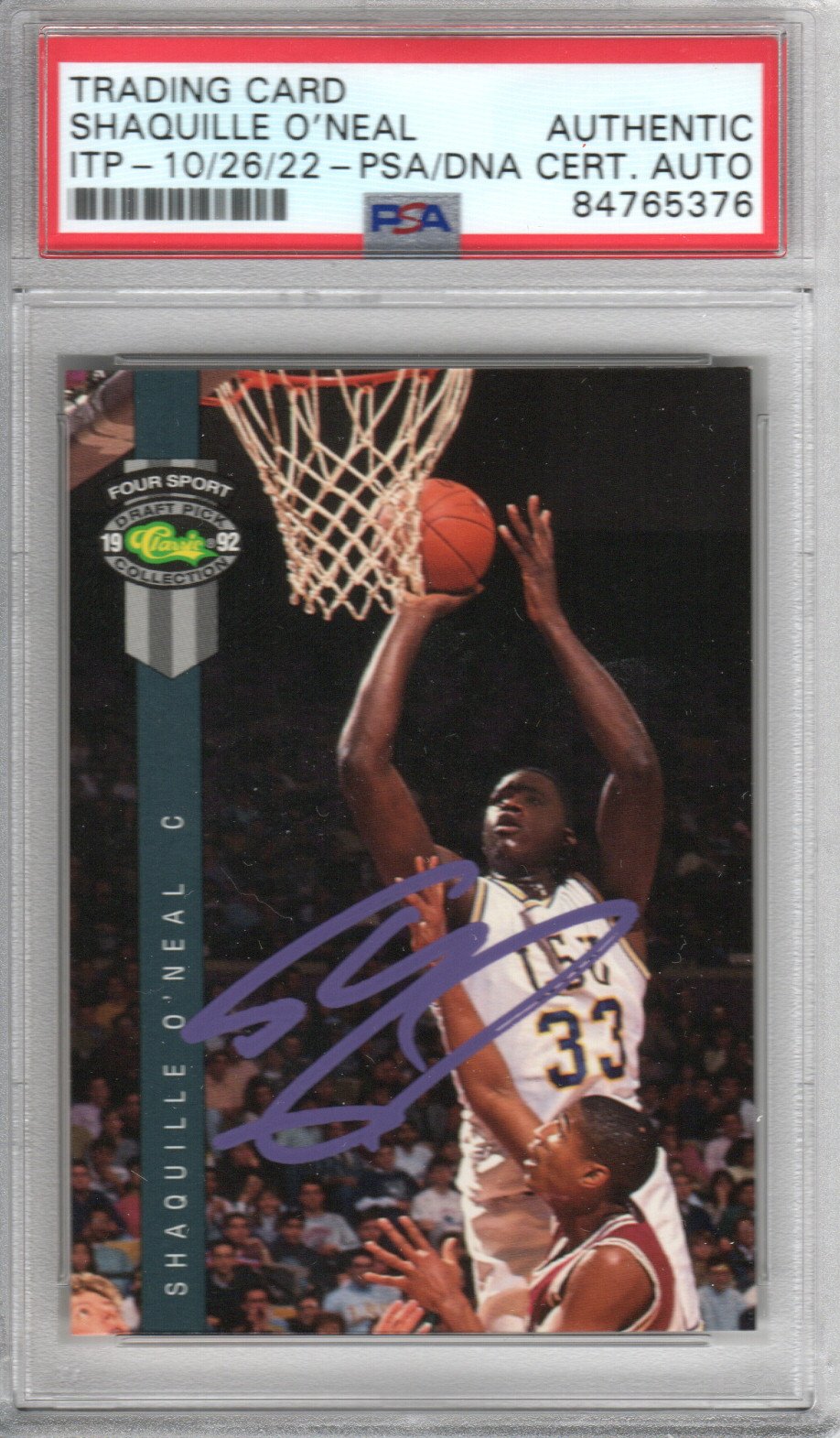 Shaquille O'Neal Signed LSU Tigers Encapsulated 1992 Classic Draft Pick Four Sport Rookie Card #1 - PSA AUTHENTIC AUTO - PSA Cert #84765376-Powers Sports Memorabilia