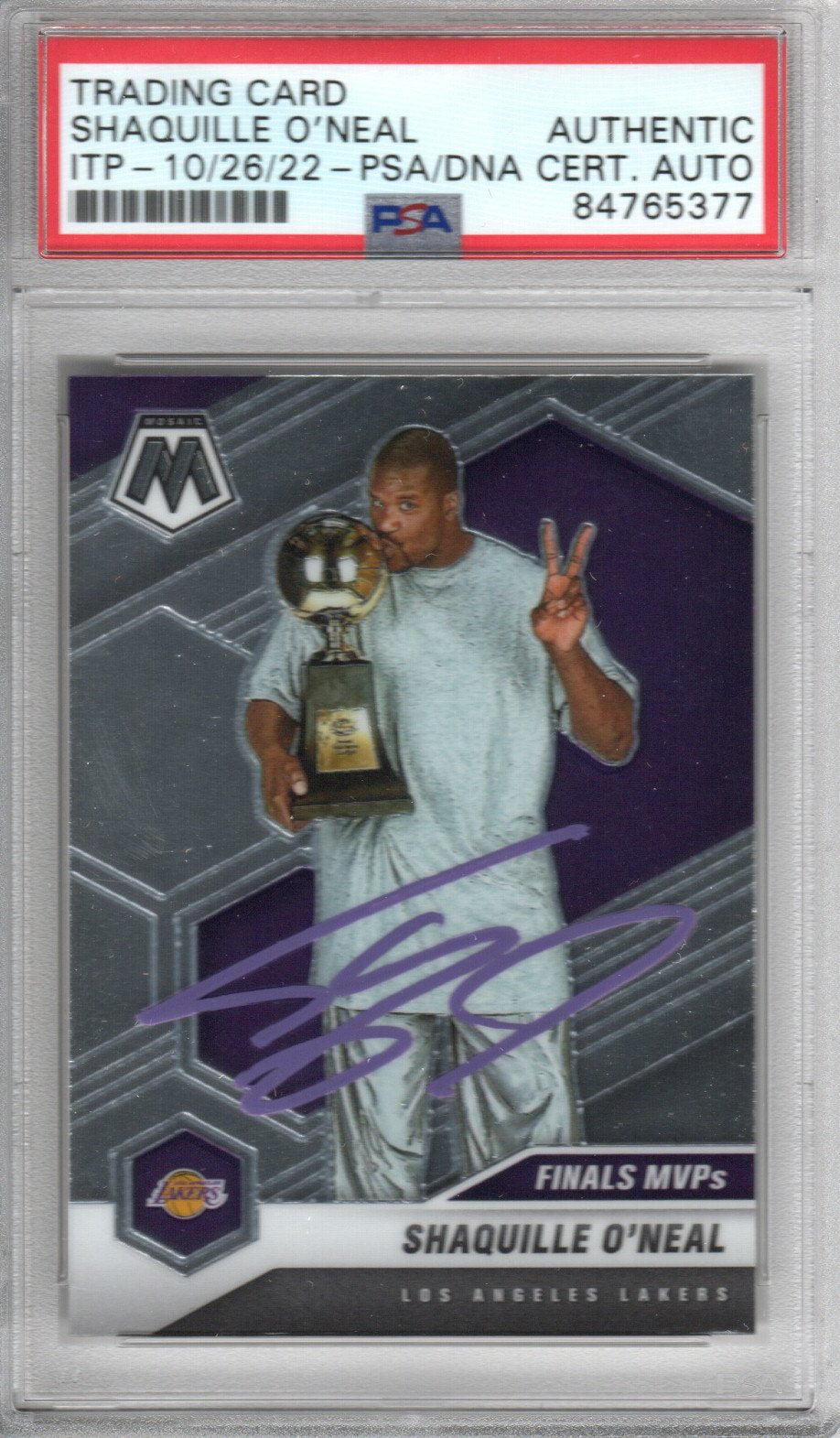 Shaquille O'Neal Signed Lakers Encapsulated 2020-21 Panini Mosaic Finals MVPs Card #300 - PSA AUTHENTIC - PSA Cert #84765377-Powers Sports Memorabilia
