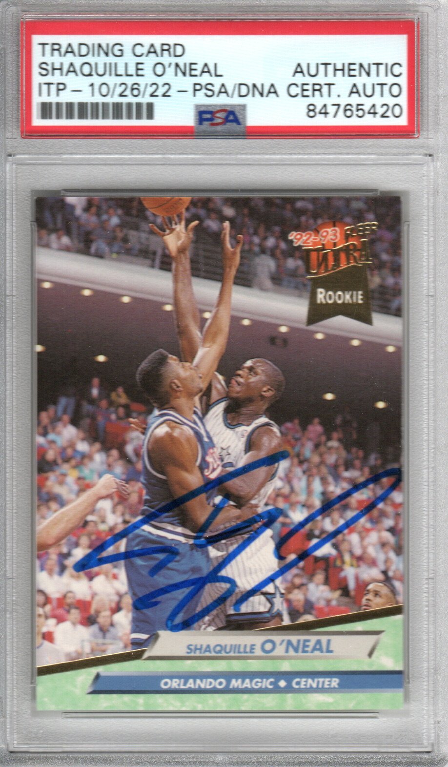 Shaquille O'Neal Signed Magic Encapsulated 1992-93 Fleer Ultra Rookie Card #328 - PSA AUTHENTIC-Powers Sports Memorabilia