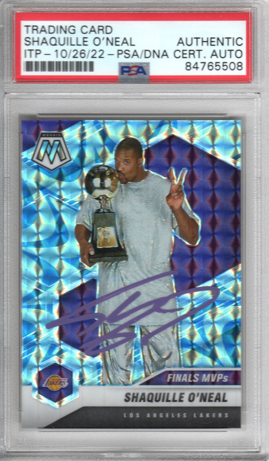 Shaquille O'Neal Signed Lakers Finals MVPs Encapsulated 2020-21 Panini Mosaic Card #300 - PSA AUTHENTIC AUTO-Powers Sports Memorabilia
