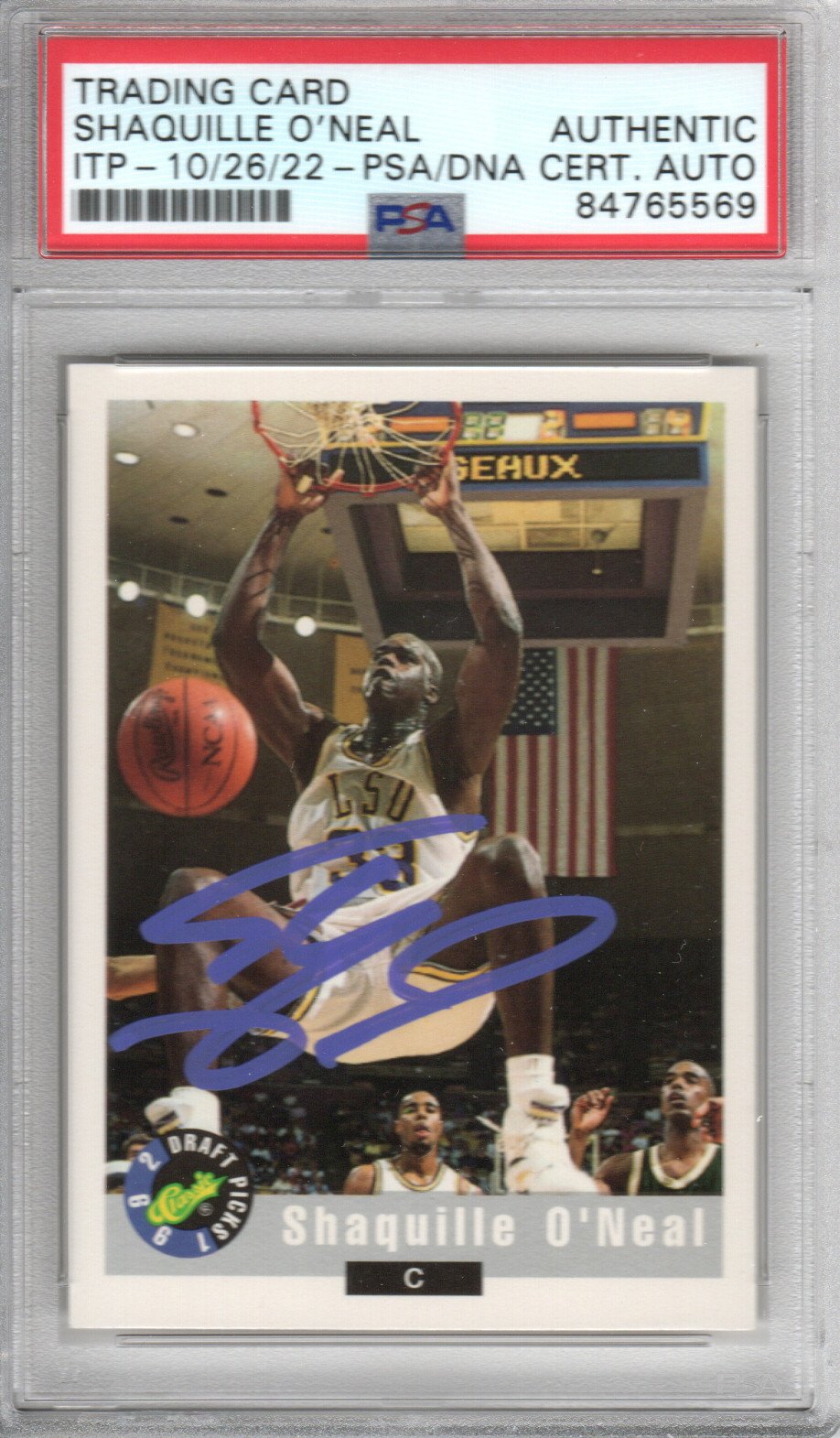 Shaquille O'Neal Signed LSU Tigers Encapsulated 1992 Classic Draft Picks Rookie Card #1 - PSA AUTHENTIC AUTO-Powers Sports Memorabilia