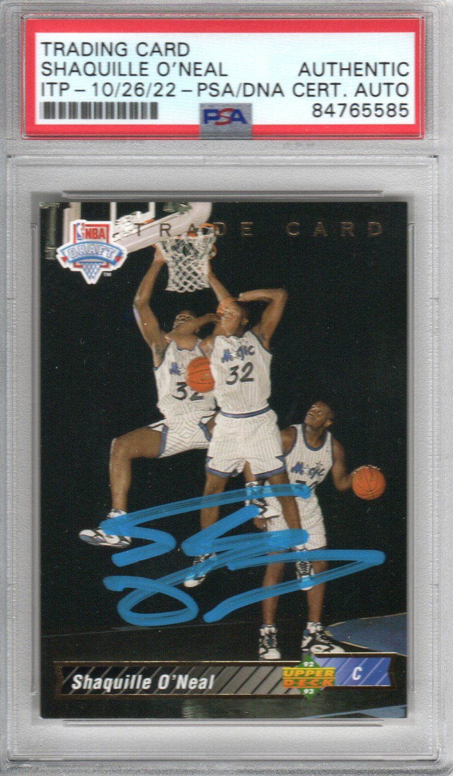 Shaquille O'Neal Signed Orlando Magic Encapsulated 1992-93 Upper Deck NBA Draft Rookie Card #1b - PSA AUTHENTIC AUTO - PSA Cert #84765585-Powers Sports Memorabilia