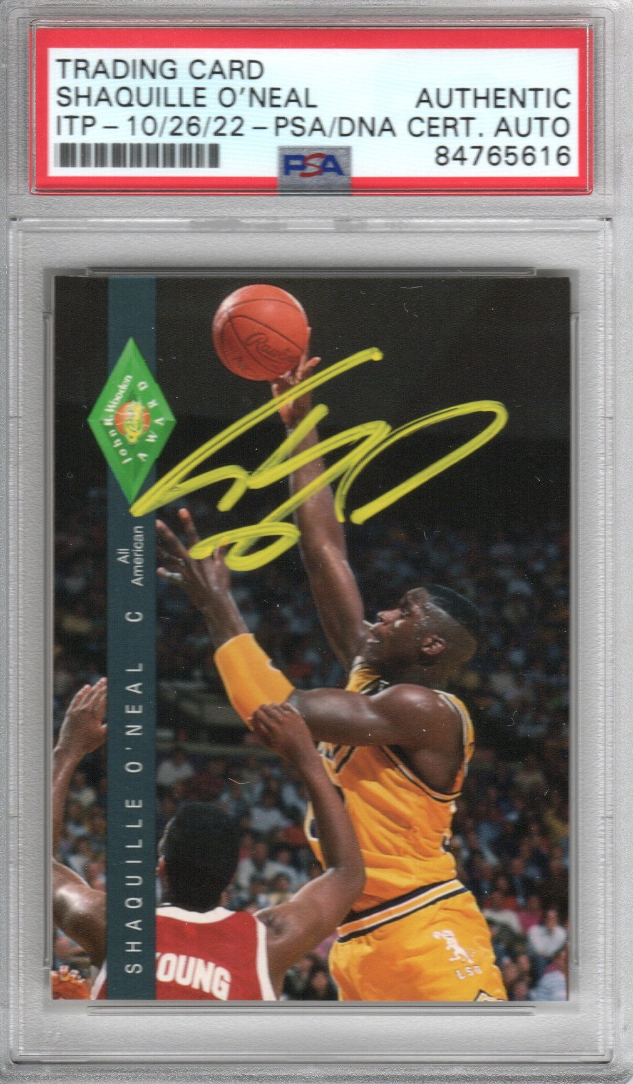Shaquille O'Neal Signed LSU Tigers Encapsulated 1992 Classic John Wooden Award Rookie Card #318 - PSA AUTHENTIC AUTO - PSA Cert #84765616-Powers Sports Memorabilia