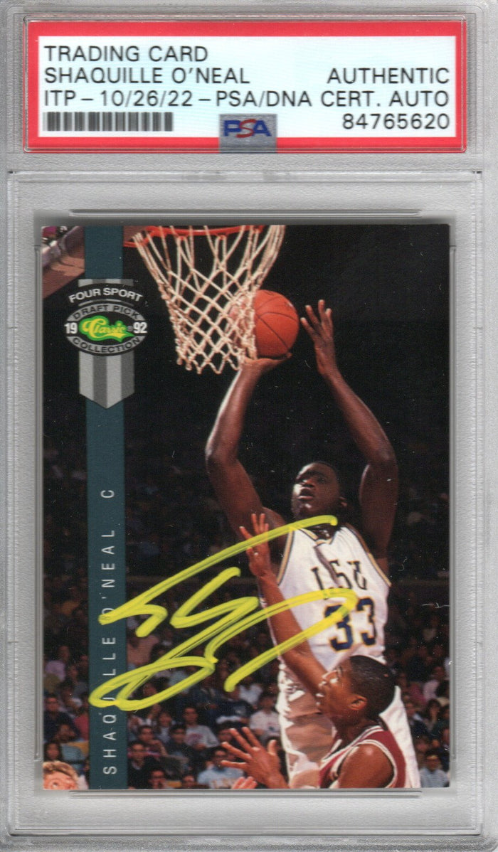 Shaquille O'Neal Signed LSU Tigers Encapsulated 1992 Classic Draft Pick Four Sport Rookie Card #1 - PSA AUTHENTIC AUTO-Powers Sports Memorabilia