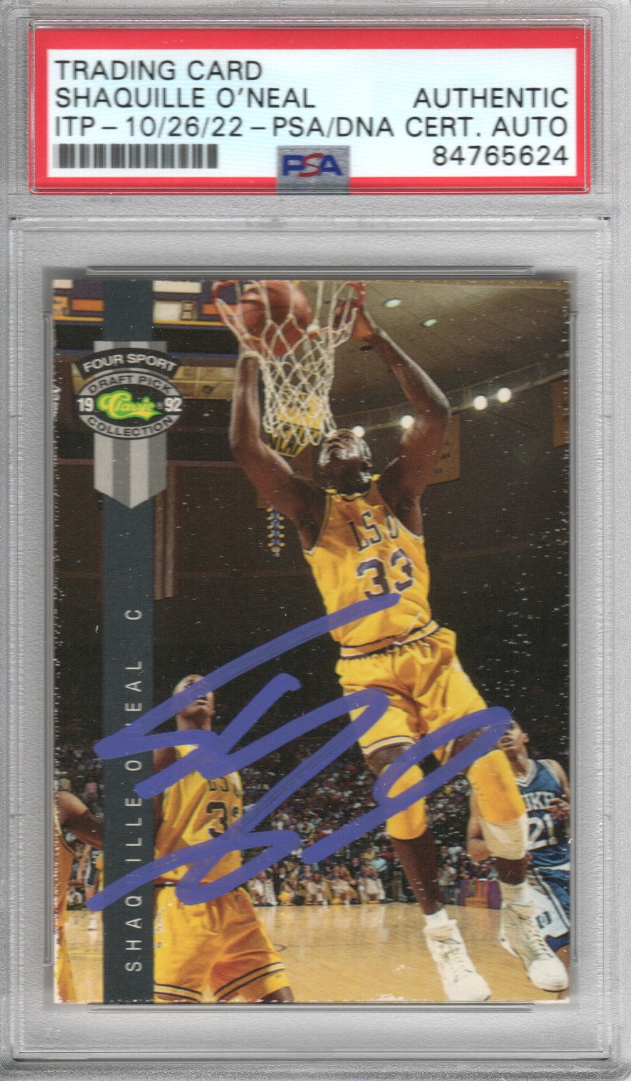 Shaquille O'Neal Signed LSU Tigers Encapsulated 1992 Classic Draft Pick Four Sport Rookie Card #PR1 - PSA AUTHENTIC AUTO-Powers Sports Memorabilia
