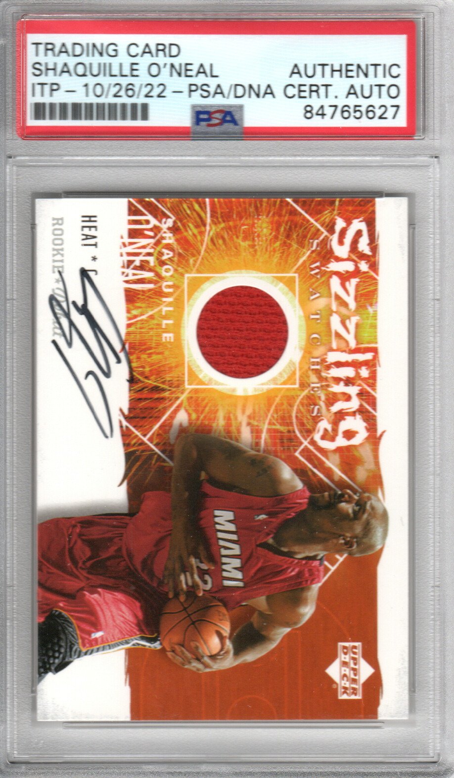 Shaquille O'Neal Signed Miami Heat Encapsulated 2005/06 Upper Deck Sizzling Swatches Rookie Debut Card - PSA AUTHENTIC AUTO-Powers Sports Memorabilia